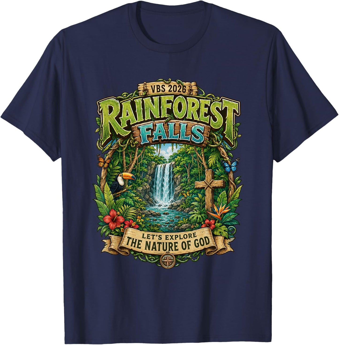 Rainforest.Falls VBS 2026.Jesus Faith Bible Verse Outfit T-Shirt - T-Shirt | Navy