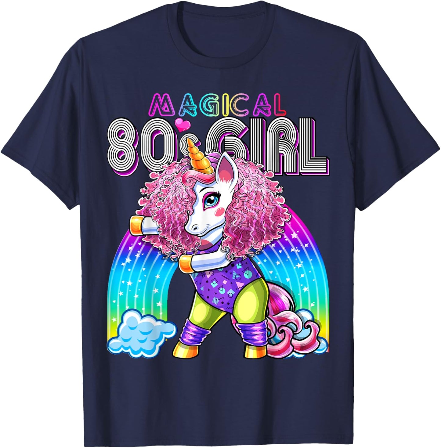 Magical 80's Girl Flossing Unicorn Leotard Leg Warmers Party T-Shirt - T-Shirt | Navy