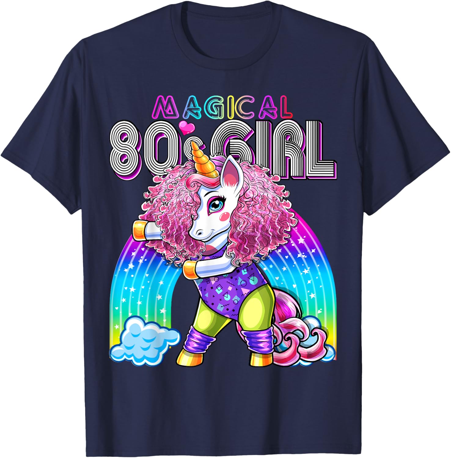Magical 80's Girl Flossing Unicorn Leotard Leg Warmers Party T-Shirt - T-Shirt | Navy