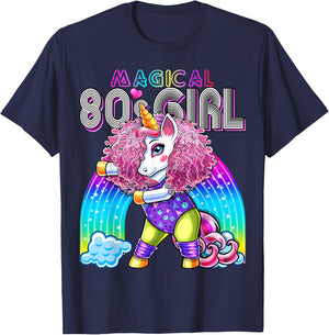 Magical 80's Girl Flossing Unicorn Leotard Leg Warmers Party T-Shirt - T-Shirt | Navy
