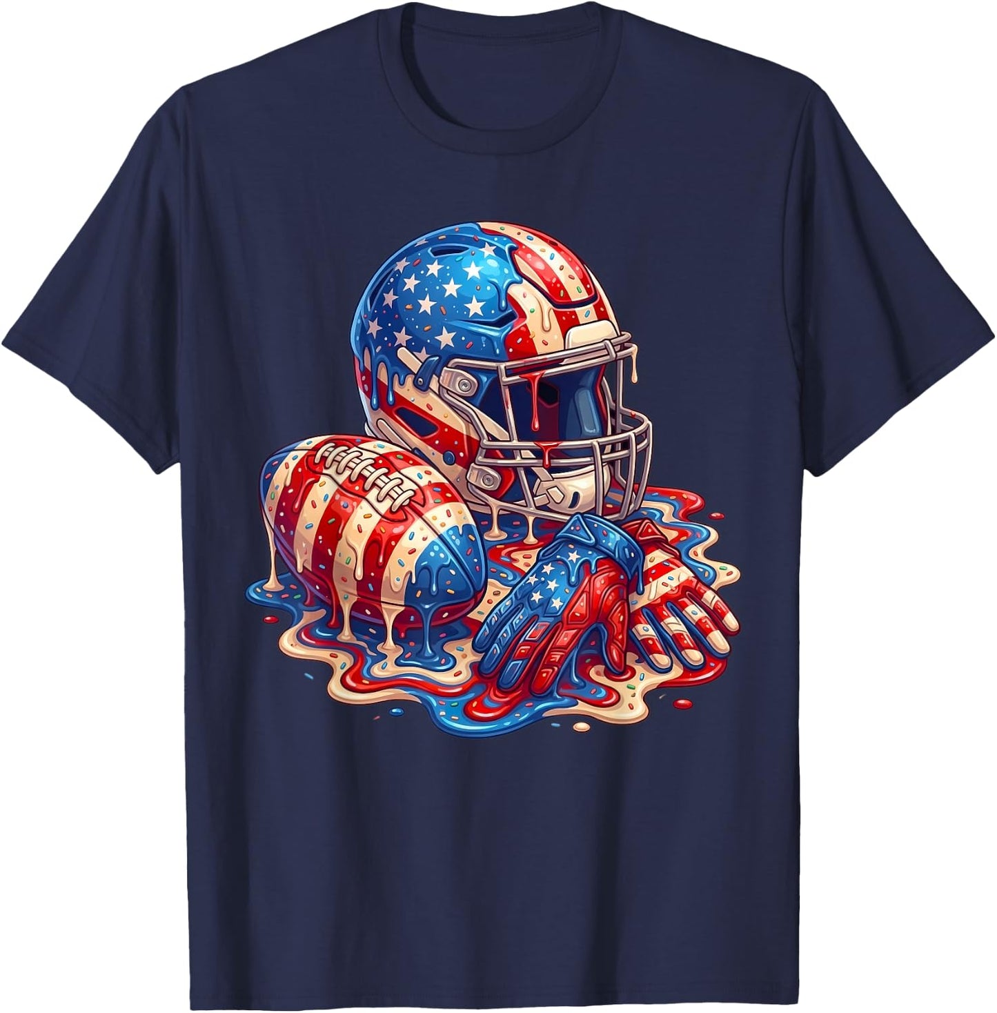 Football Drip for Boys Kids Youth American Flag 4th of July T-Shirt - T-Shirt | Navy