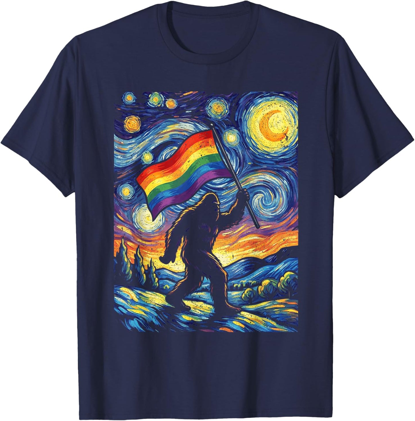 Bigfoot Starry Night Sasquatch Gay Pride LGBT Support T-Shirt - T-Shirt | Navy