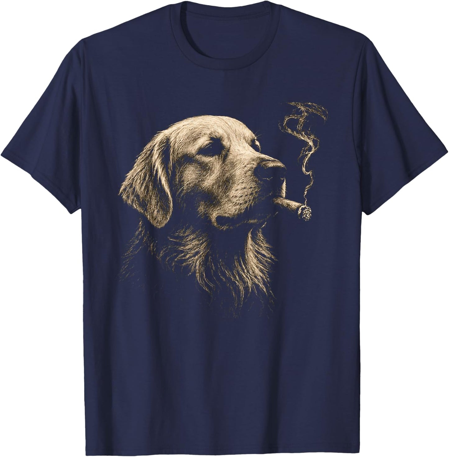Golden Retriever Smoking Cigar Funny Dog Lover Vintage T-Shirt - T-Shirt | Navy