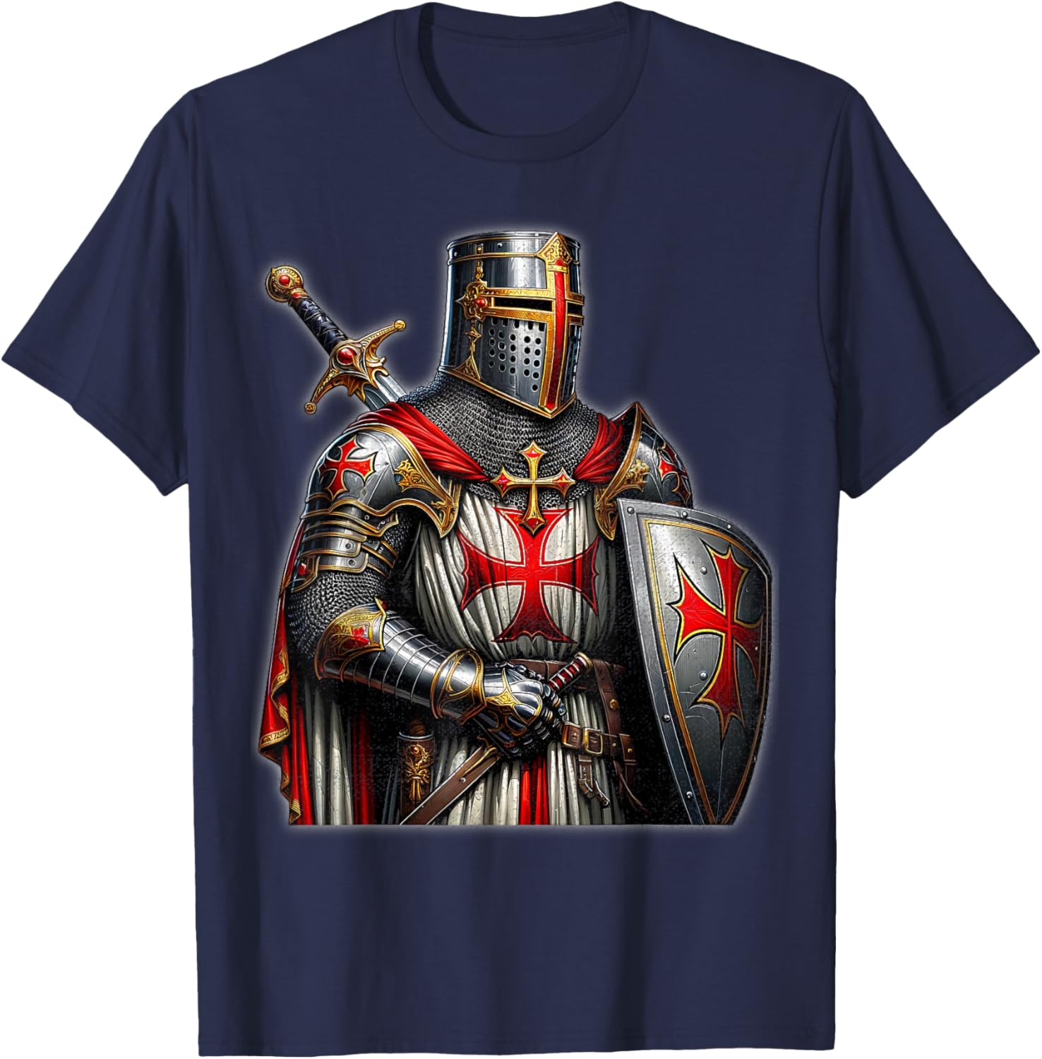 A Warrior of Christ Knights Templar Cross Aged Man , Black T-Shirt - T-Shirt | Navy