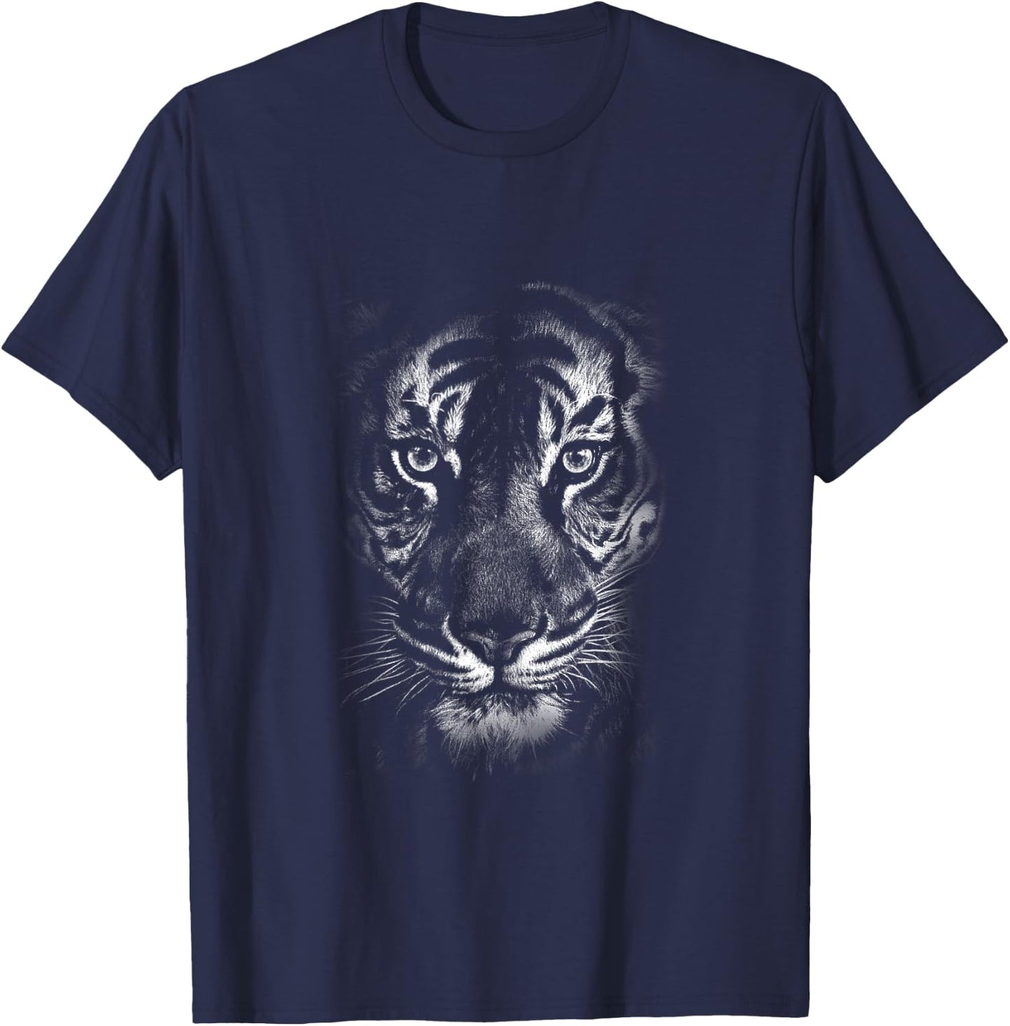 Fearless Eye of The Tiger Face Print Black and White Graphic T-Shirt - T-Shirt | Navy