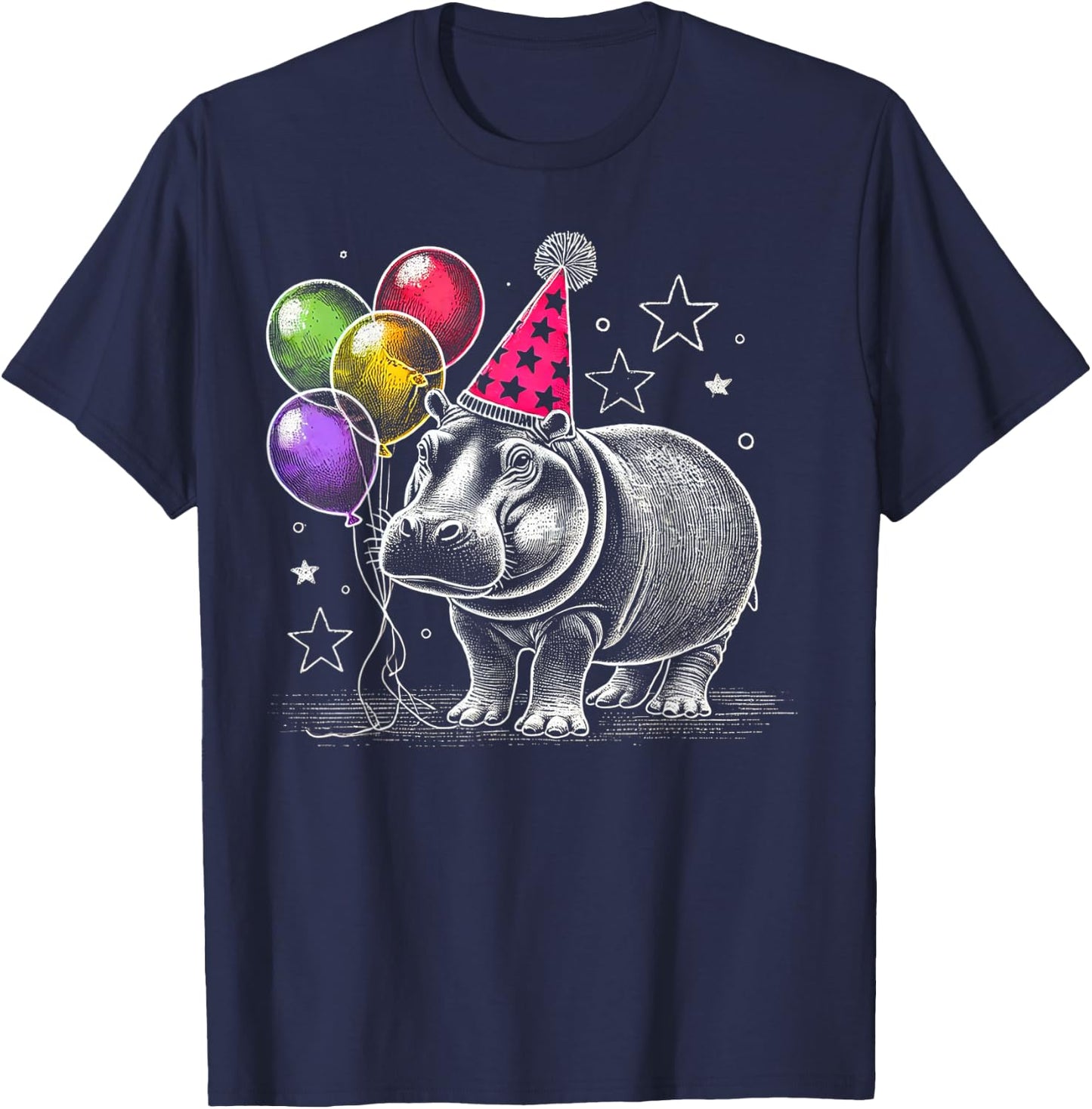 Party Hippo Art Fun Animal Birthday Gifts Idea for Kids T-Shirt - T-Shirt | Navy