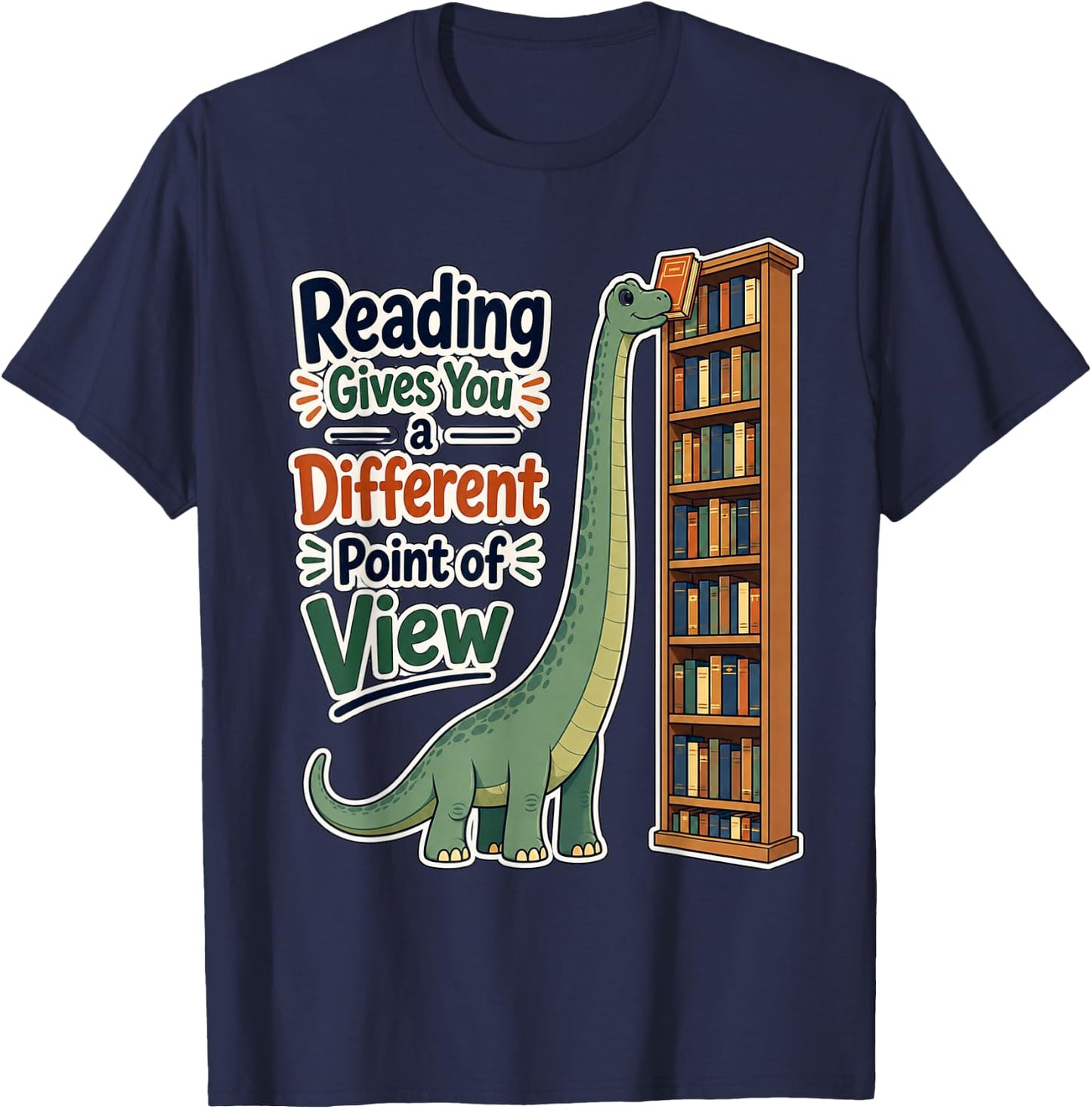 Reading Gives You a Different Point of View Dinosaur Library T-Shirt - T-Shirt | Navy