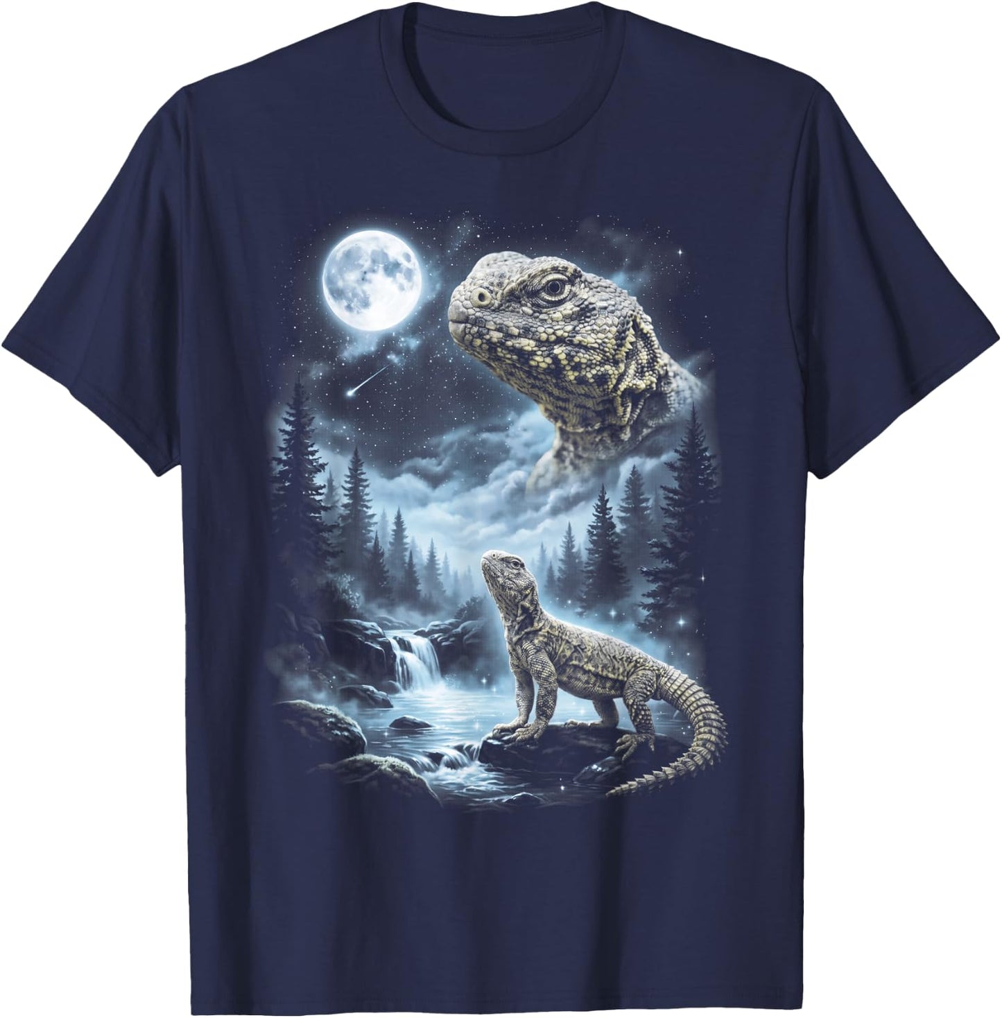 Uromastyx Howling at Moon 90's Retro Lizard T-Shirt - T-Shirt | Navy