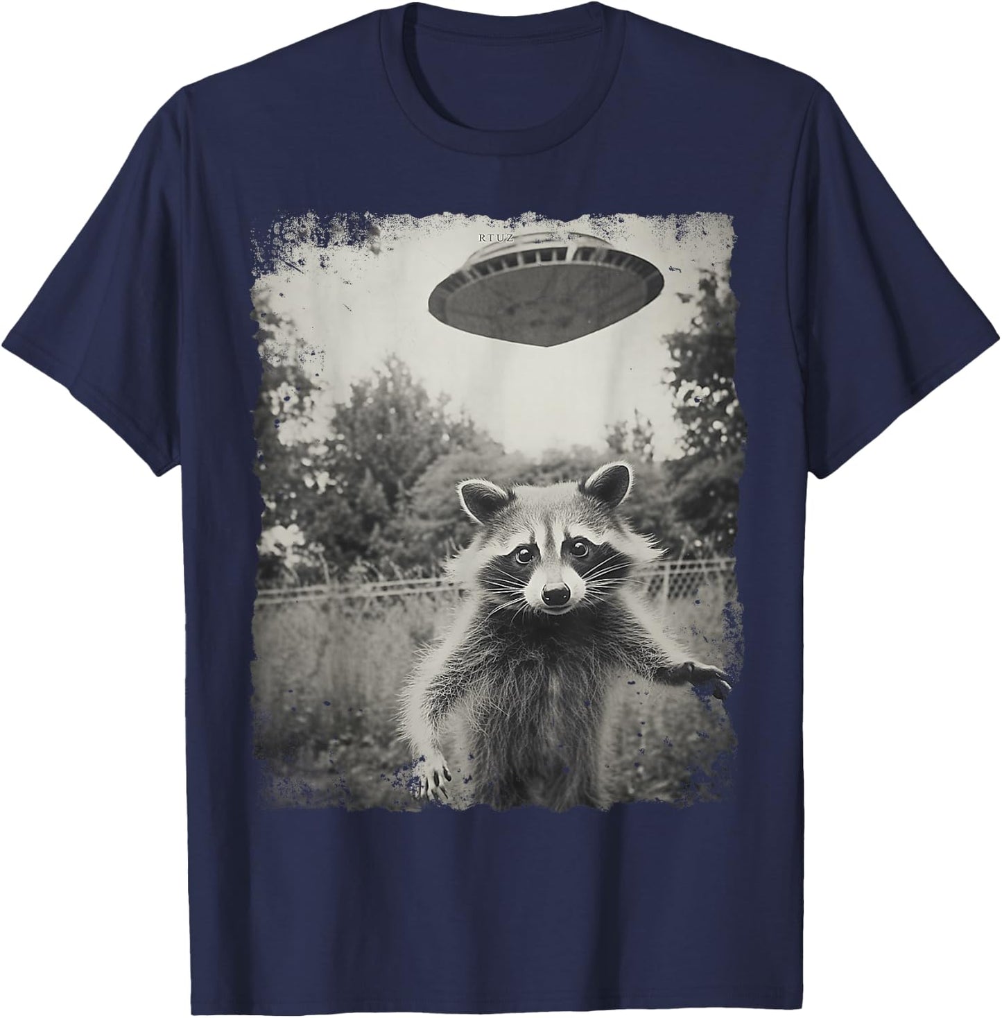 Vintage Hipster Retro Raccoon Streetwear Alien UFO Waschbär T-Shirt - T-Shirt | Navy