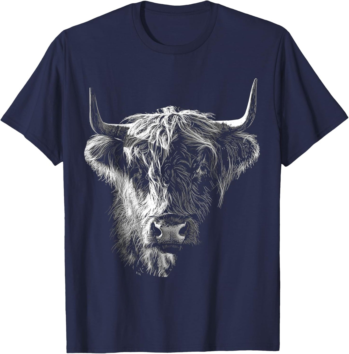 @n!mal Highland Cow Art Gesicht Tier Portrait Grafik Highland Cow für Tierliebhaber, Familien, Kinder - - Schwarz - S T-Shirt - T-Shirt | Navy