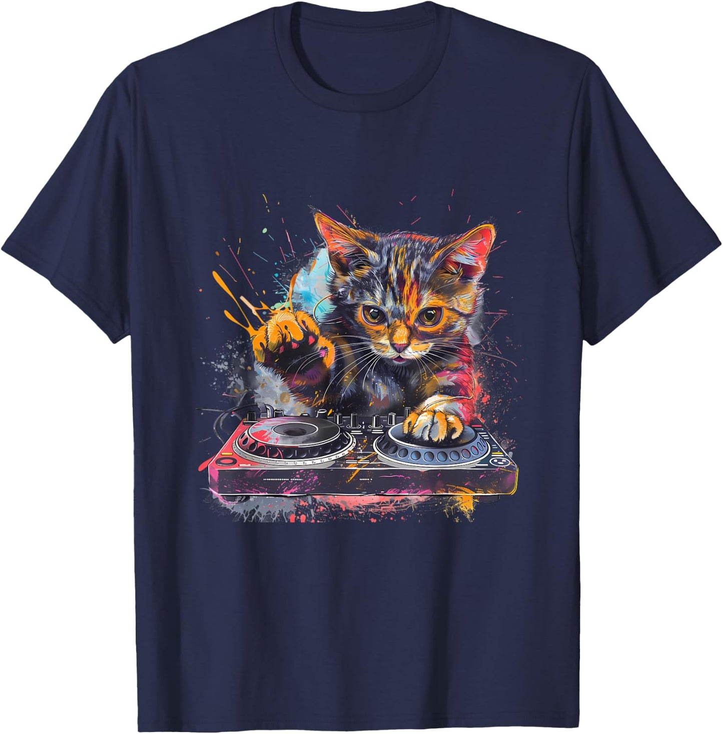 DJ Cat Turntable DJ Cat EDM Artwork House Music Beatmaker T-Shirt - T-Shirt | Navy