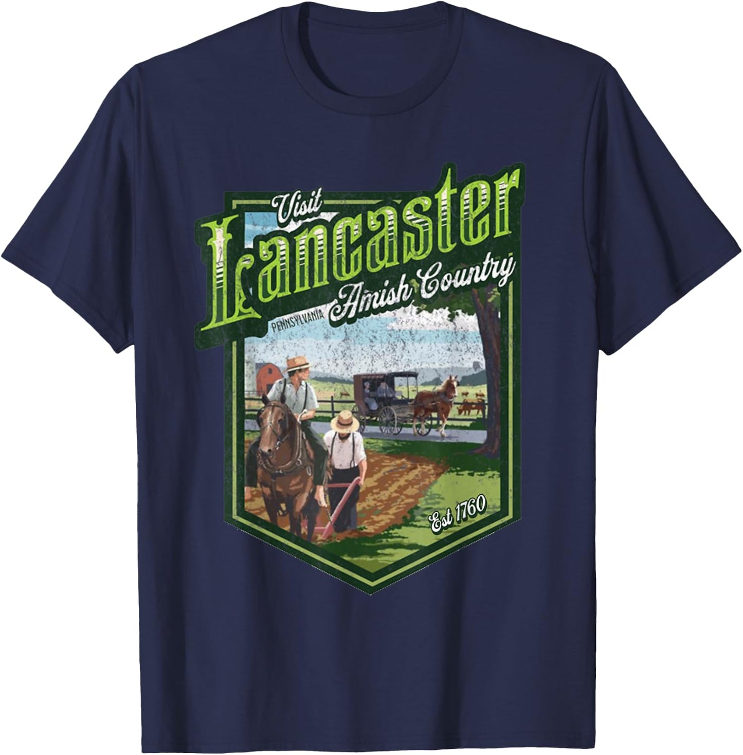 Visit Lancaster Pennsylvania Amish Country Est 1760 Logo T-Shirt - T-Shirt | Navy