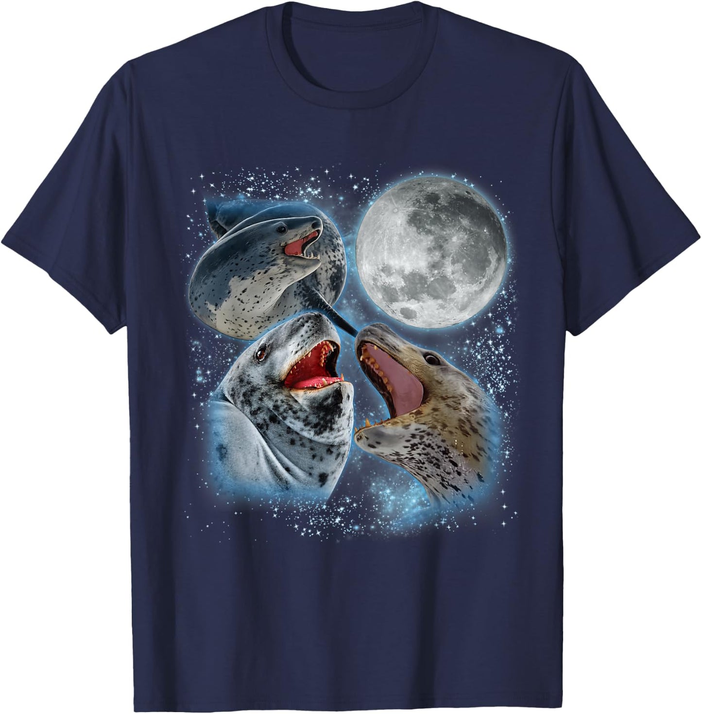 Leopard Seal Lover Galaxy Moon Wild Animal Wildlife Ocean T-Shirt - T-Shirt | Navy