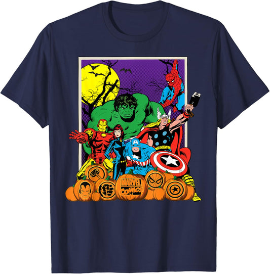 Marvel Heroes Pumpkin Patch Classic Retro Graphic T-Shirt - T-Shirt | Navy