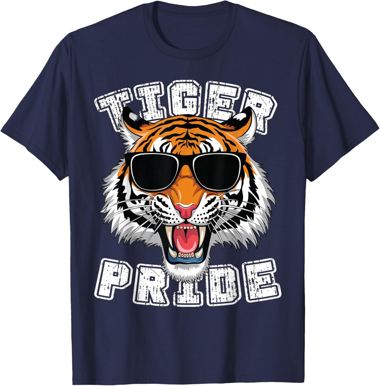 Tiger Pride Retro Tiger School Sports Team T-Shirt - T-Shirt | Navy