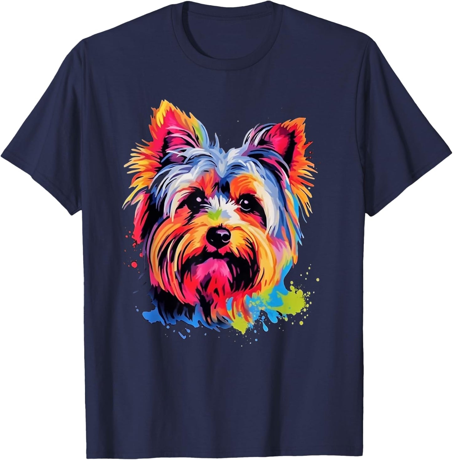 Colorful Pop Art Yorkshire Terrier Yorkie Lover Portrait T-Shirt - T-Shirt | Navy