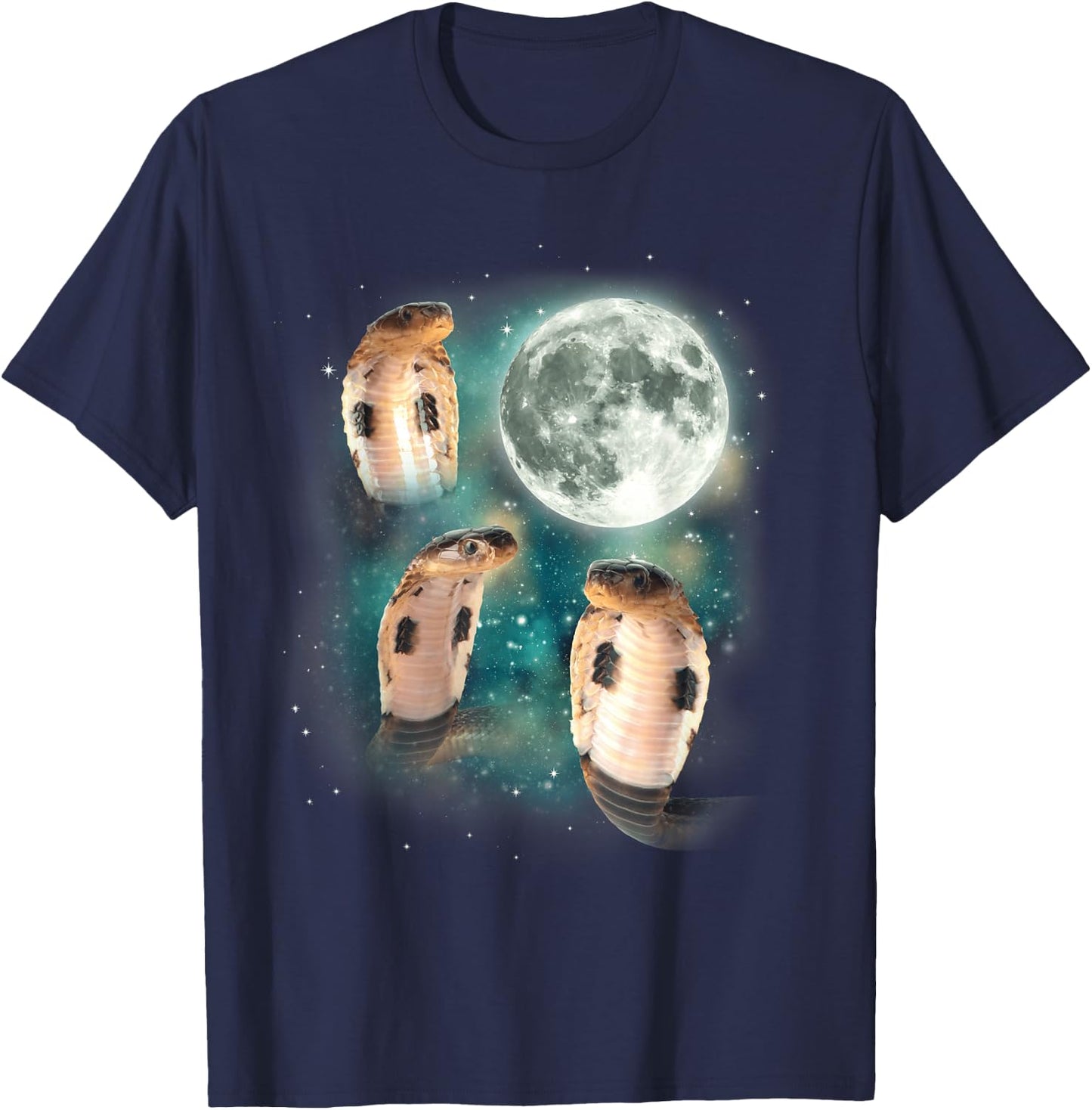 Three Cobras Moon | 3 Serpent Meme Cursed Snake Wildlife T-Shirt - T-Shirt | Navy