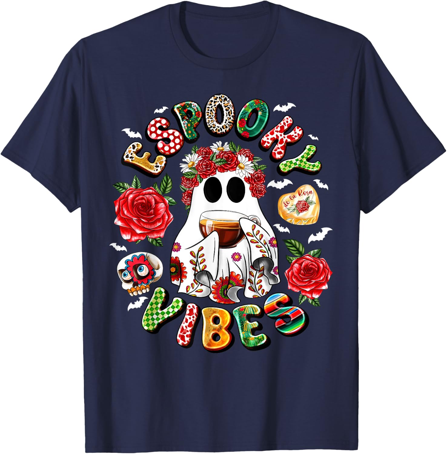 Mexican Ghost Espooky Vibes Pantasmas Conchas And Cucuys T-Shirt - T-Shirt | Navy