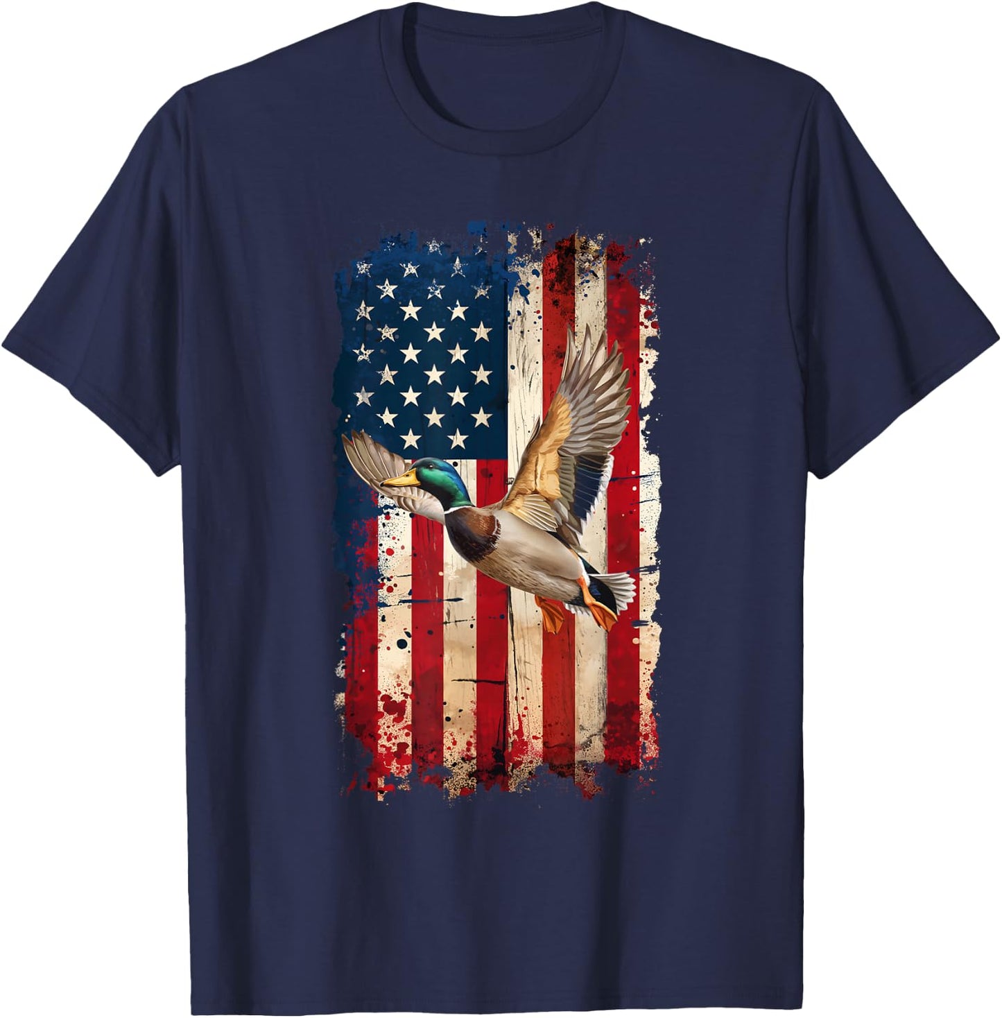 American Flag Duck Hunter Waterfowl Hunting T-Shirt - T-Shirt | Navy