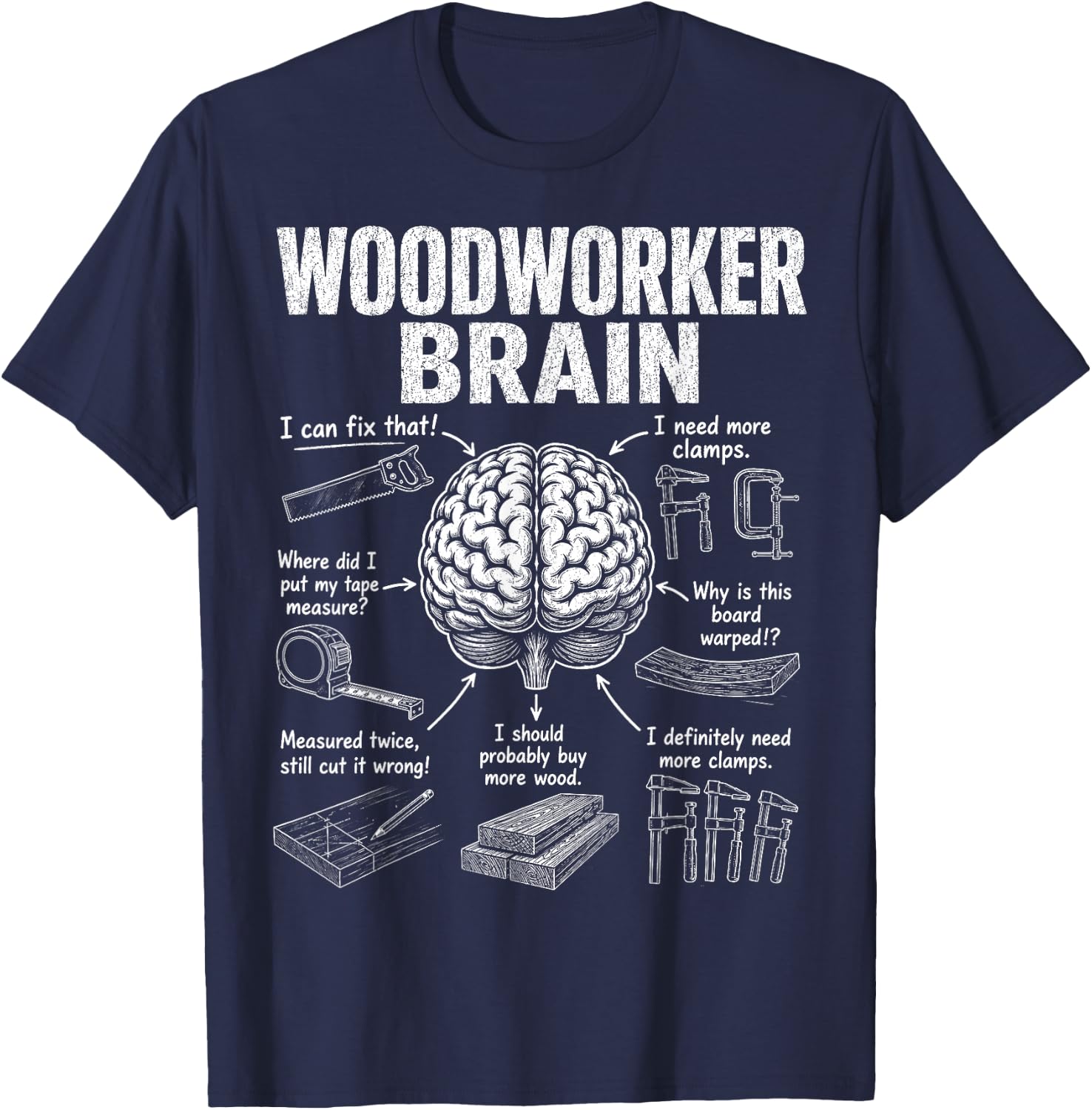 Woodworker Brain Funny Carpenter Woodworking T-Shirt - T-Shirt | Navy