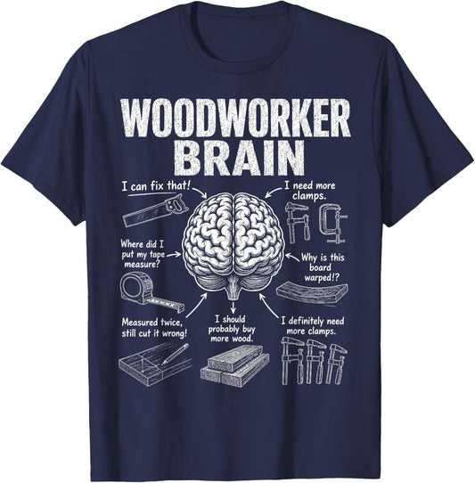 Woodworker Brain Funny Carpenter Woodworking T-Shirt - T-Shirt | Navy