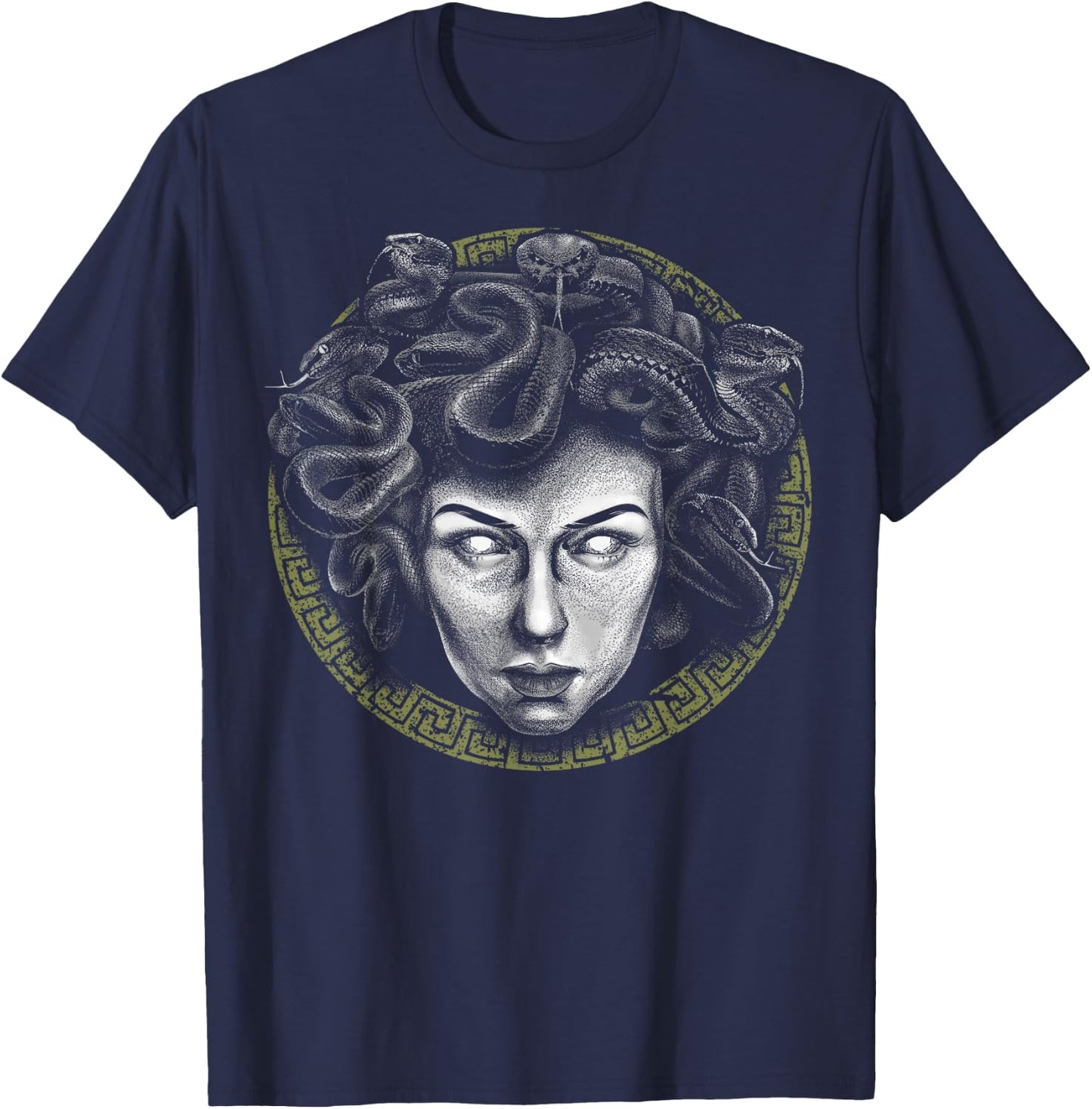 Medusa Head Face Greek Mythology Snake Goddess Mythologist T-Shirt - T-Shirt | Navy
