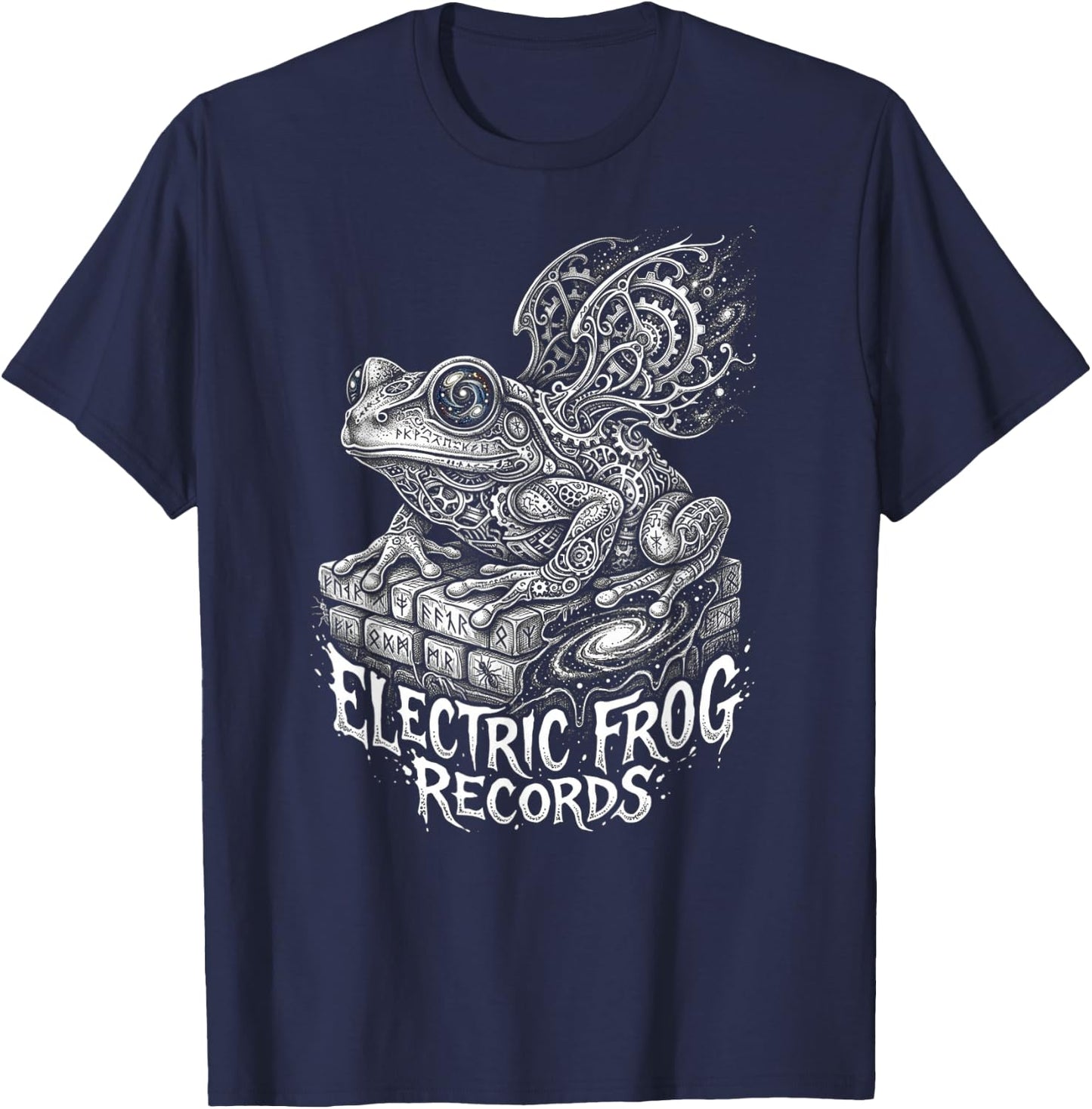 Trippy Electric Frog Records Psychedelic Vinyl Rock Music T-Shirt - T-Shirt | Navy