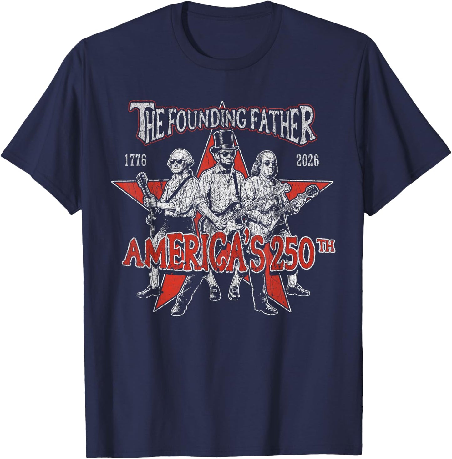 Americas Funny Founding Fathers Rock Band Vintage T-Shirt - T-Shirt | Navy