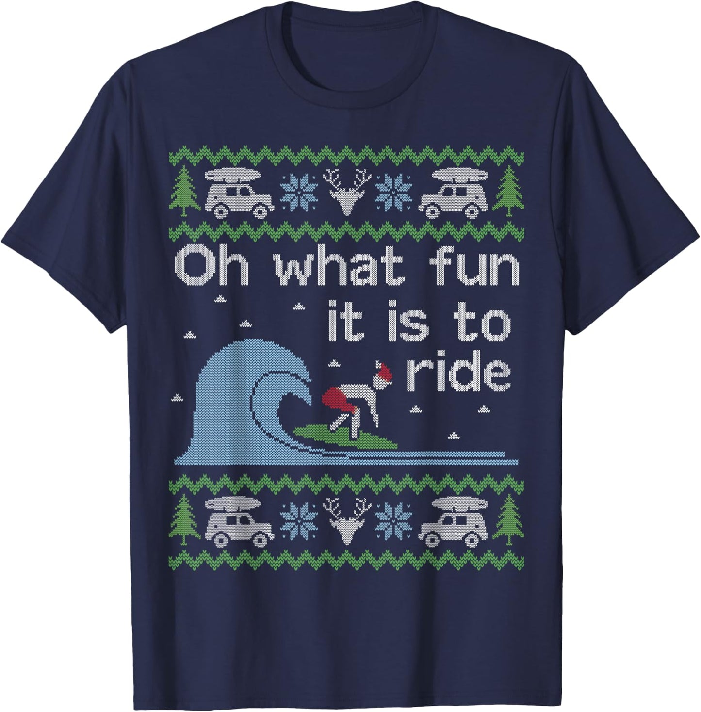 Funny Ugly Sweater Christmas Surfing Surfer Surf Board Shirt T-Shirt - T-Shirt | Navy