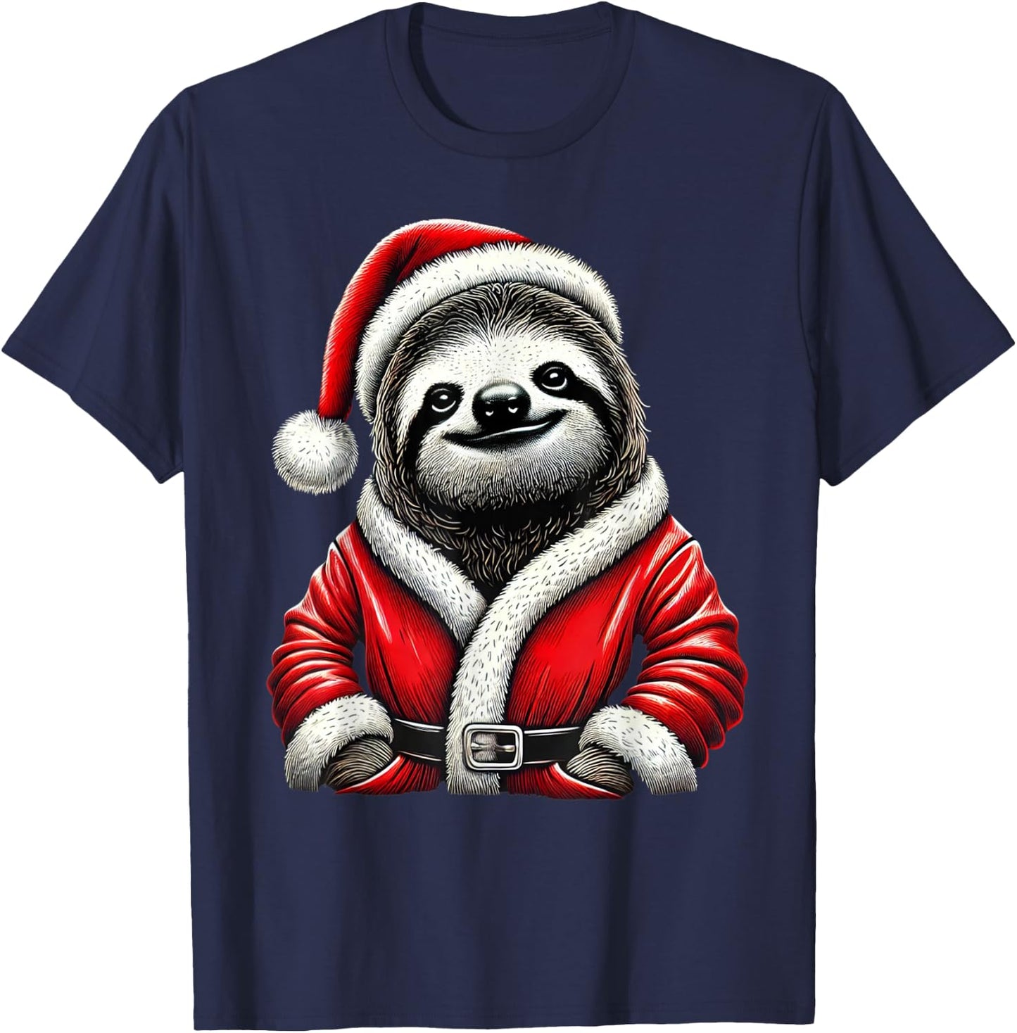 Cute Funny Sloth Santa Claus Christmas Xmas Sloth T-Shirt - T-Shirt | Navy