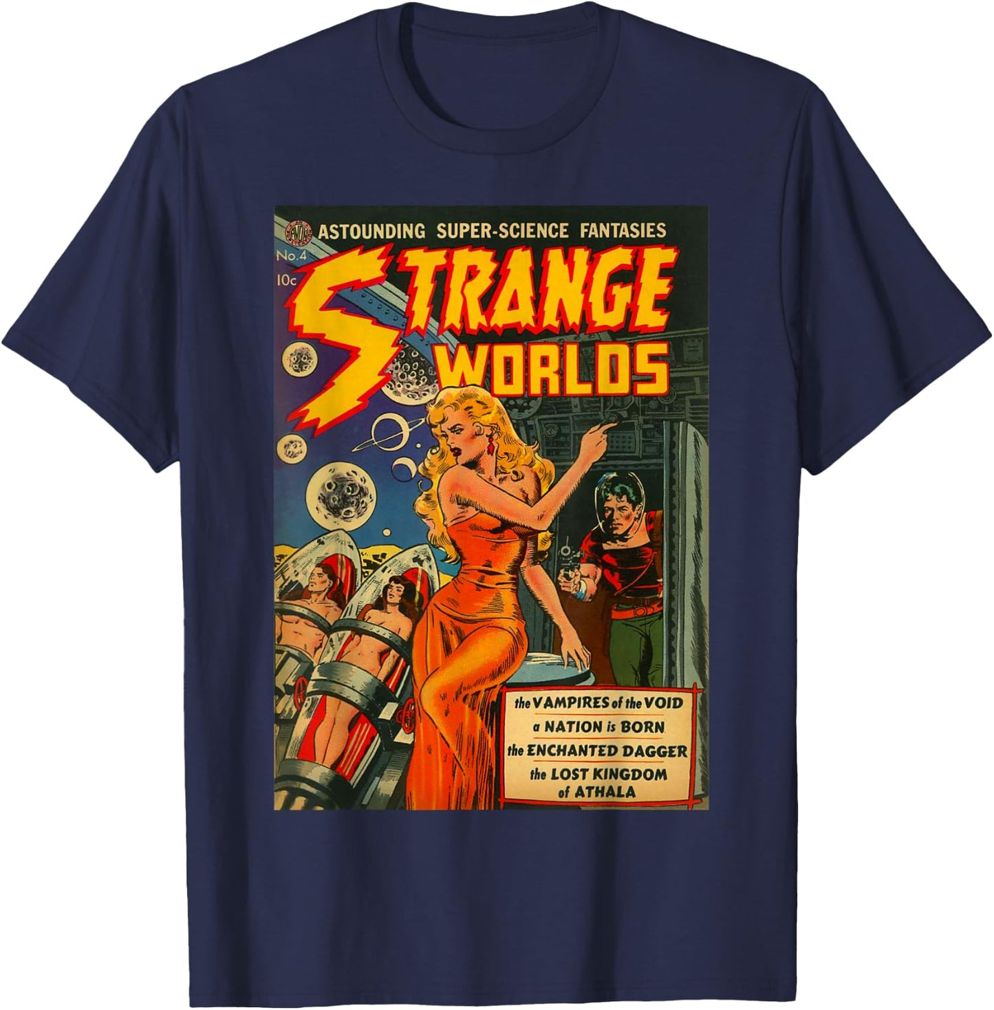 Sci Fi Pin Up Girl Science Fiction Vintage Horror Comic Book T-Shirt - T-Shirt | Navy