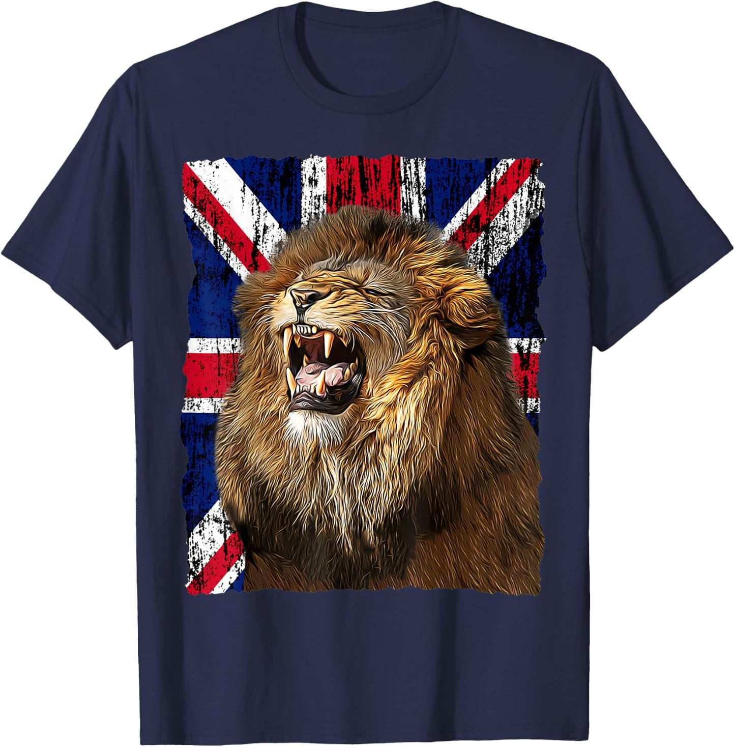 Patriotic Roaring Lion UK Flag Distressed United Kingdom T-Shirt - T-Shirt | Navy