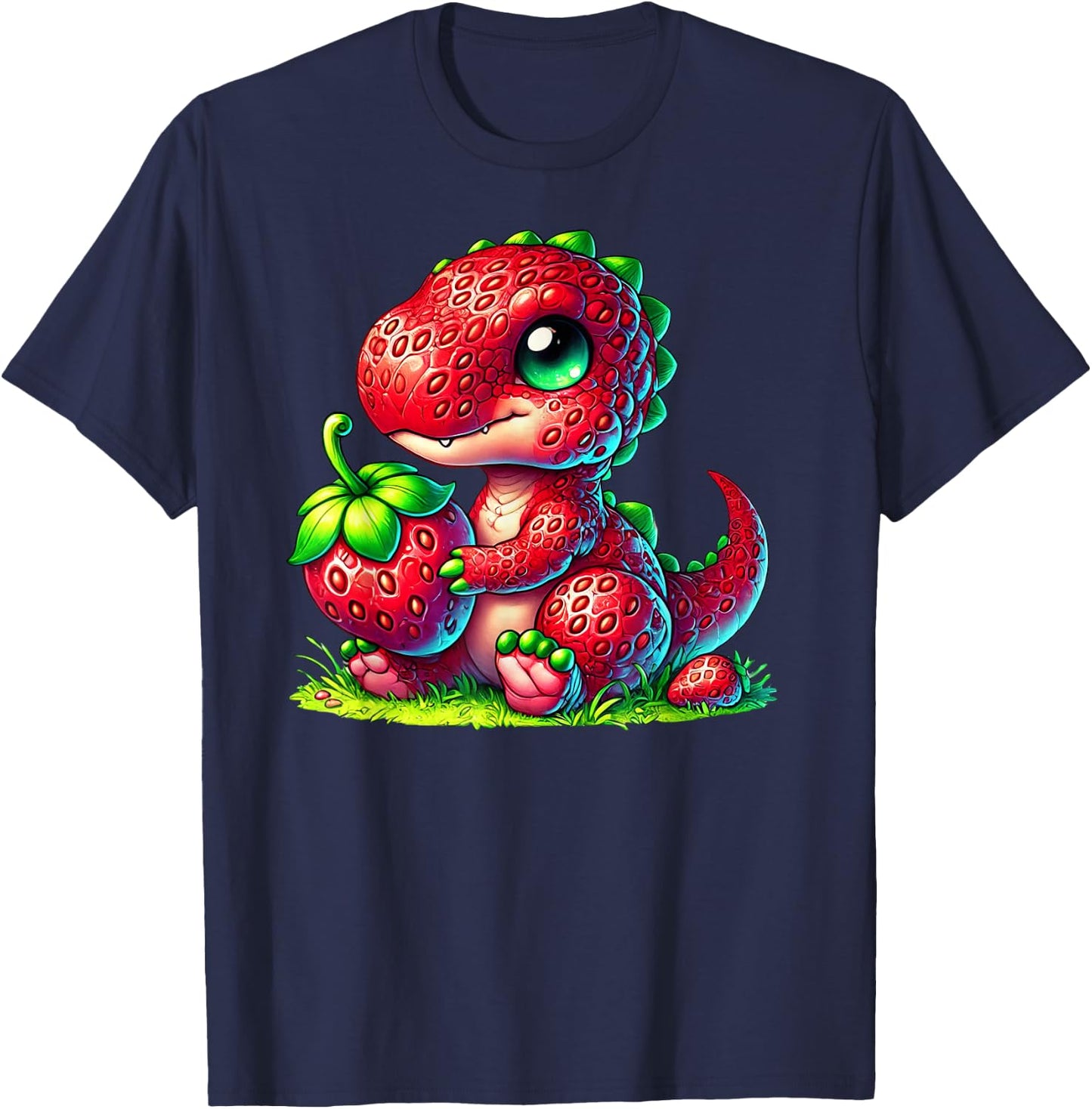 Cute Strawberry Summer Fruit Lover Dinosaur T Rex Boys Girls T-Shirt - T-Shirt | Navy