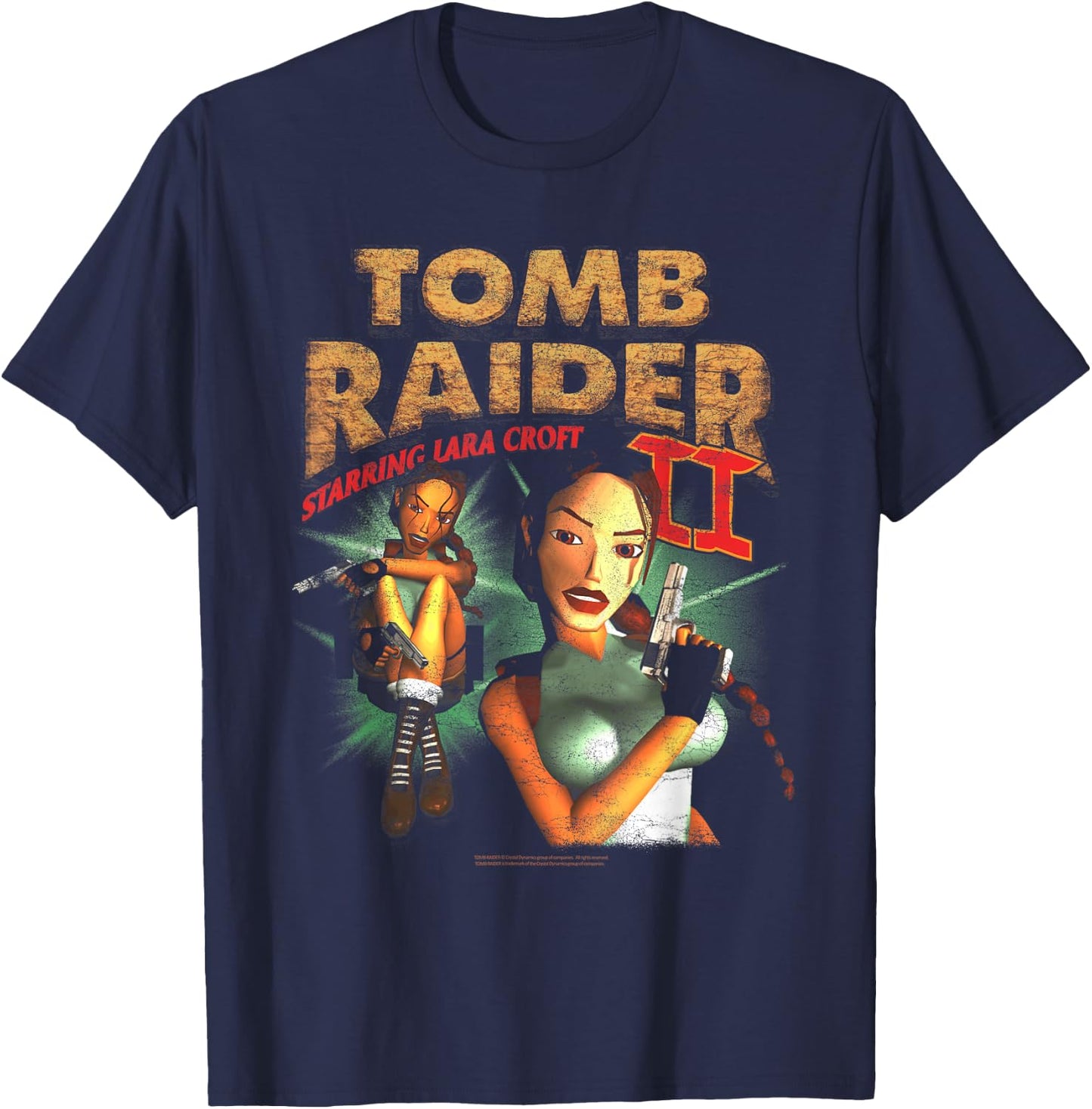 II Staring Lara Croft Vintage Collage Video Game T-Shirt - T-Shirt | Navy