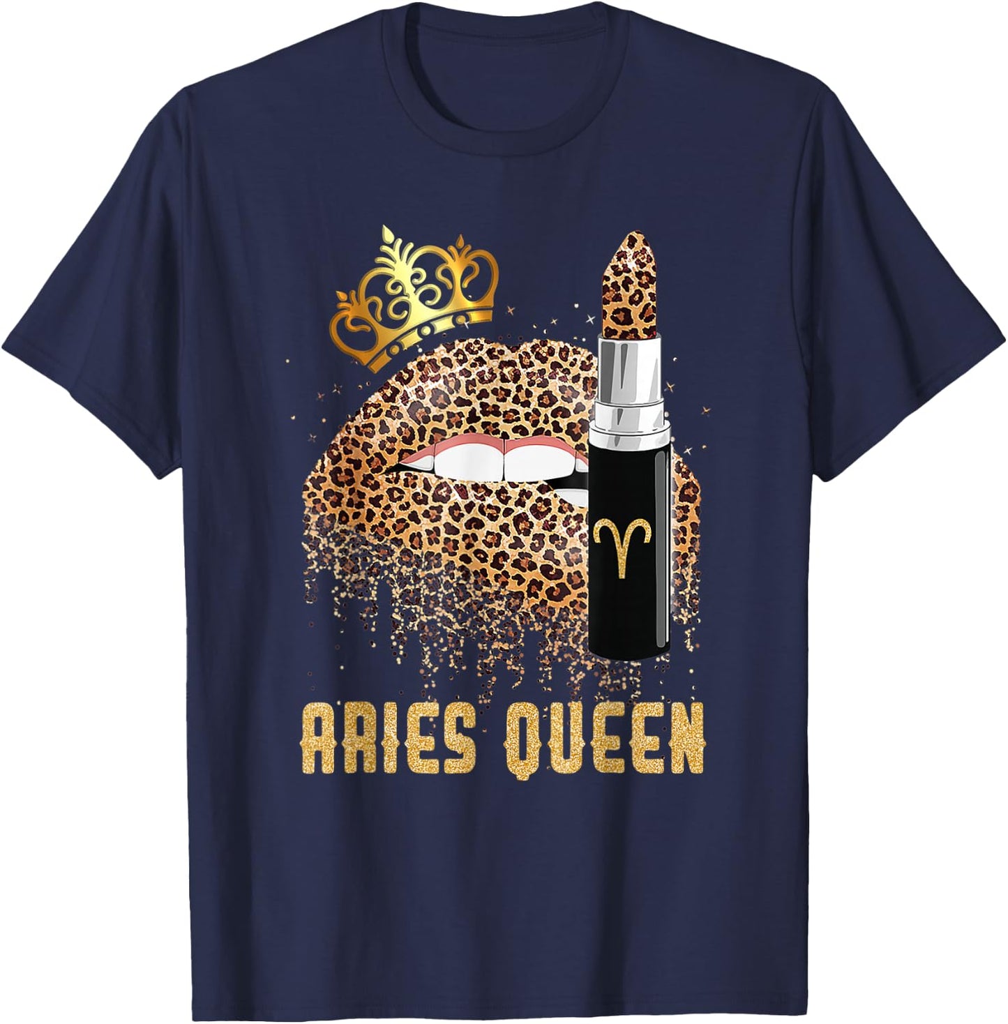 Aries Queen Leopard Lips Shirt Aries Girl Kids T-Shirt - T-Shirt | Navy