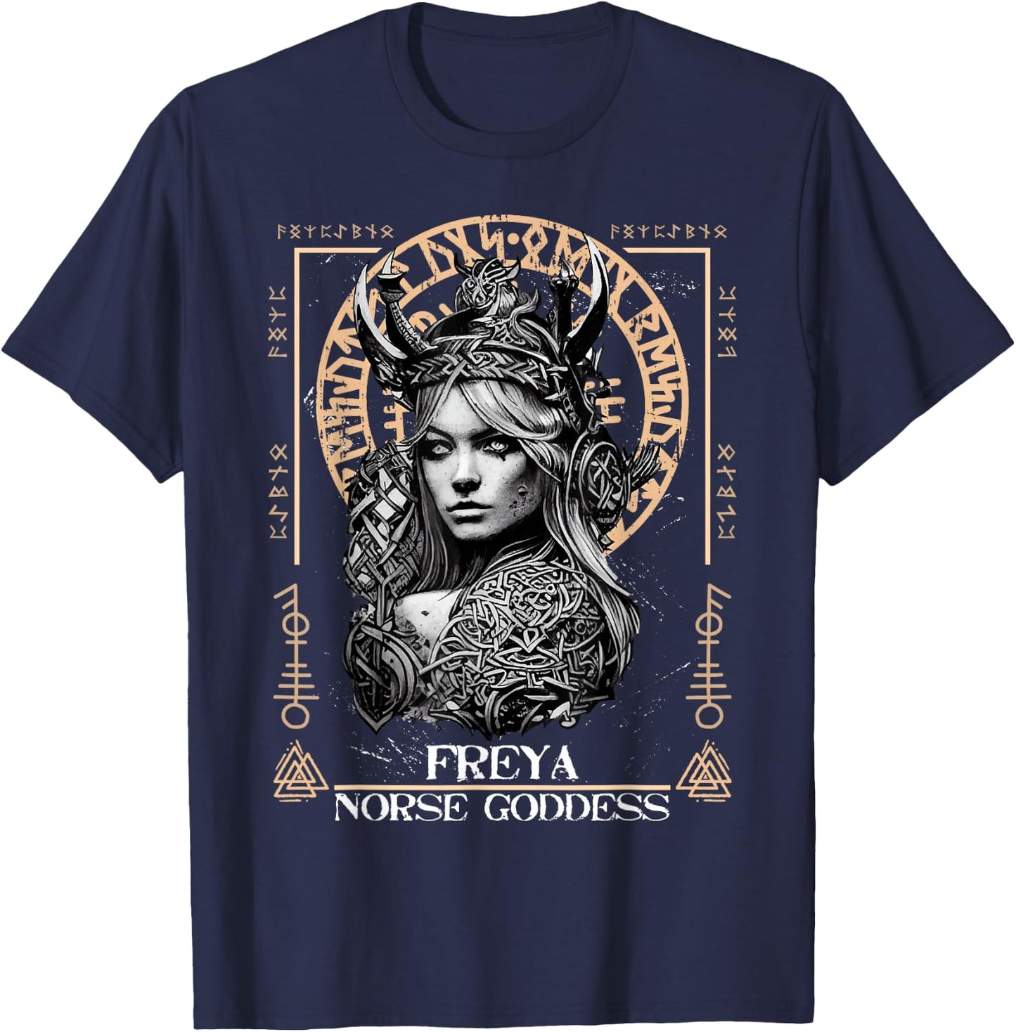 Norse Goddess Warrior Freya Viking Gods Designs - Erwachsene Schwarz Klein Kurzarm Keltische Wikinger-Mythologie T-Shirt - T-Shirt | Navy