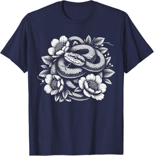 Snake Flowers Snake Lover T-Shirt - T-Shirt | Navy