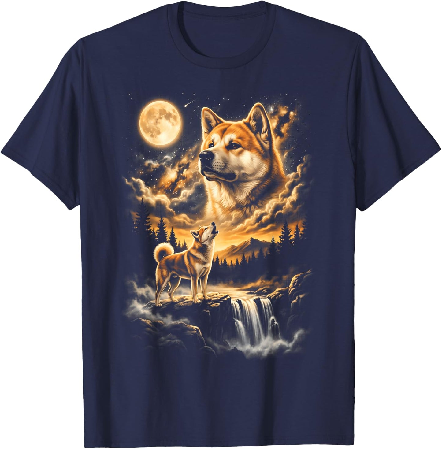 Akita Howling to The Moon T-Shirt - T-Shirt | Navy