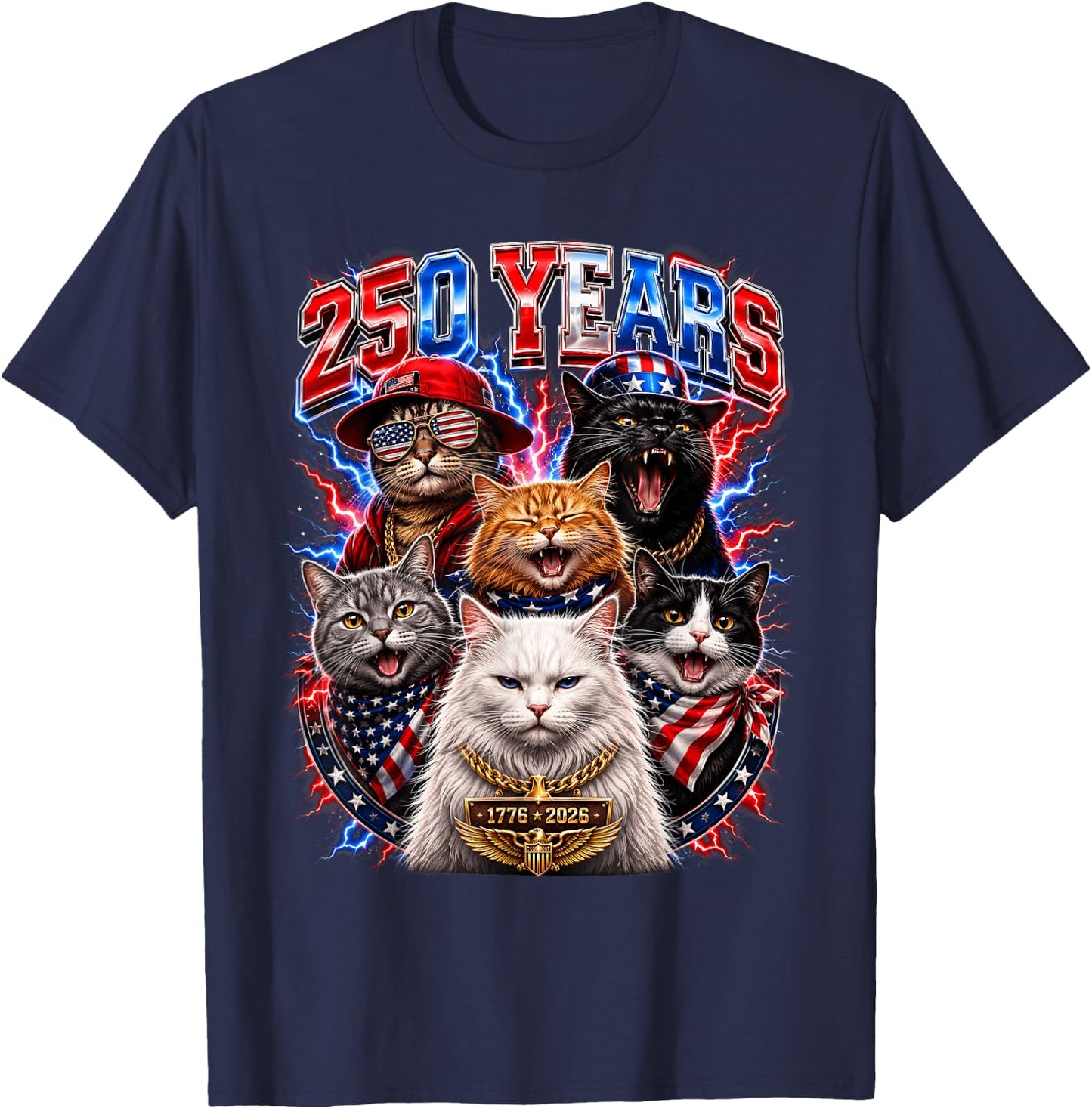 America 250th Anniversary USA Cat 4th of July Patriotic Kids T-Shirt - T-Shirt | Navy