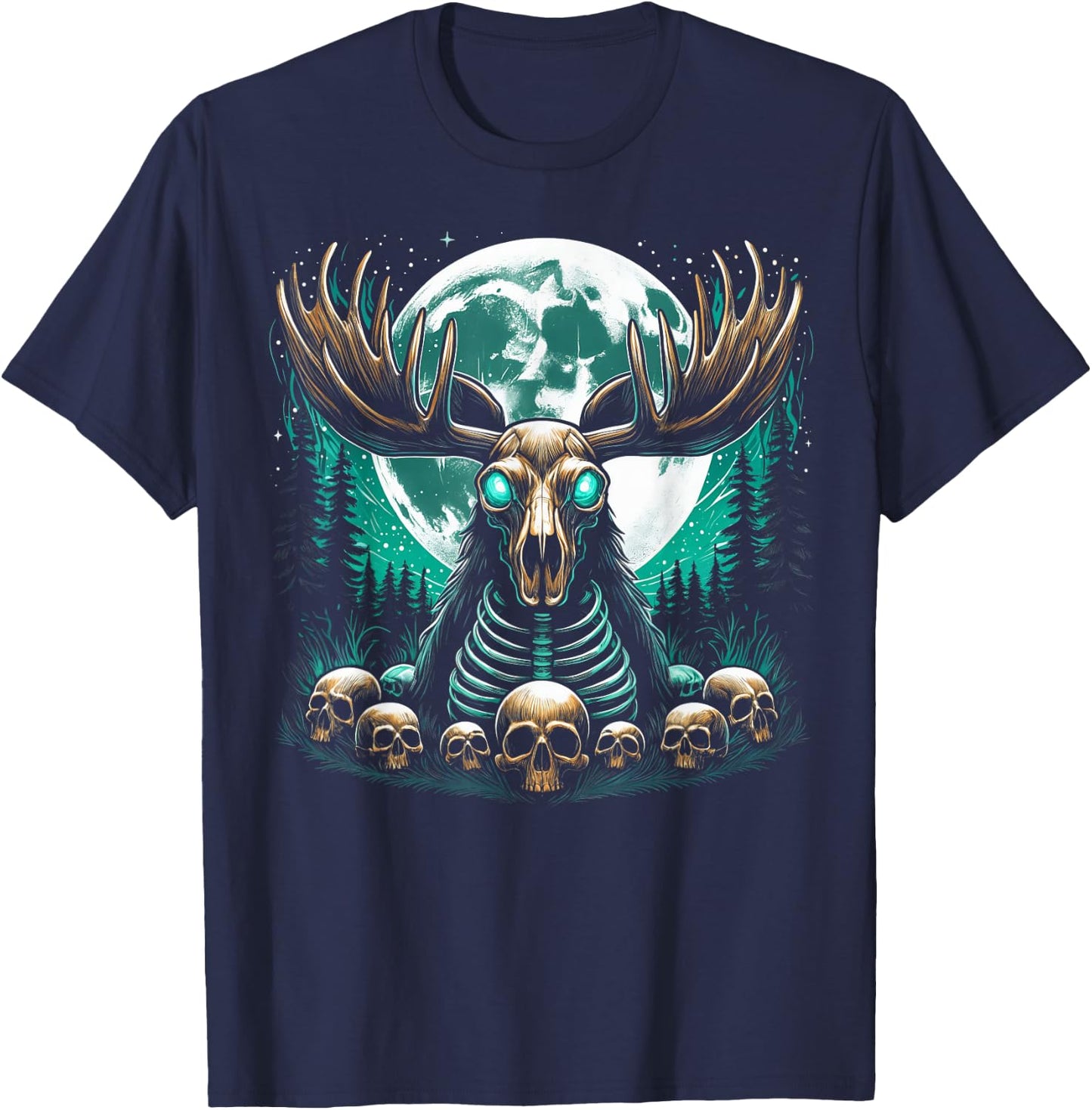 Cool Moose Skeleton Halloween Christmas Birthday T-Shirt - T-Shirt | Navy