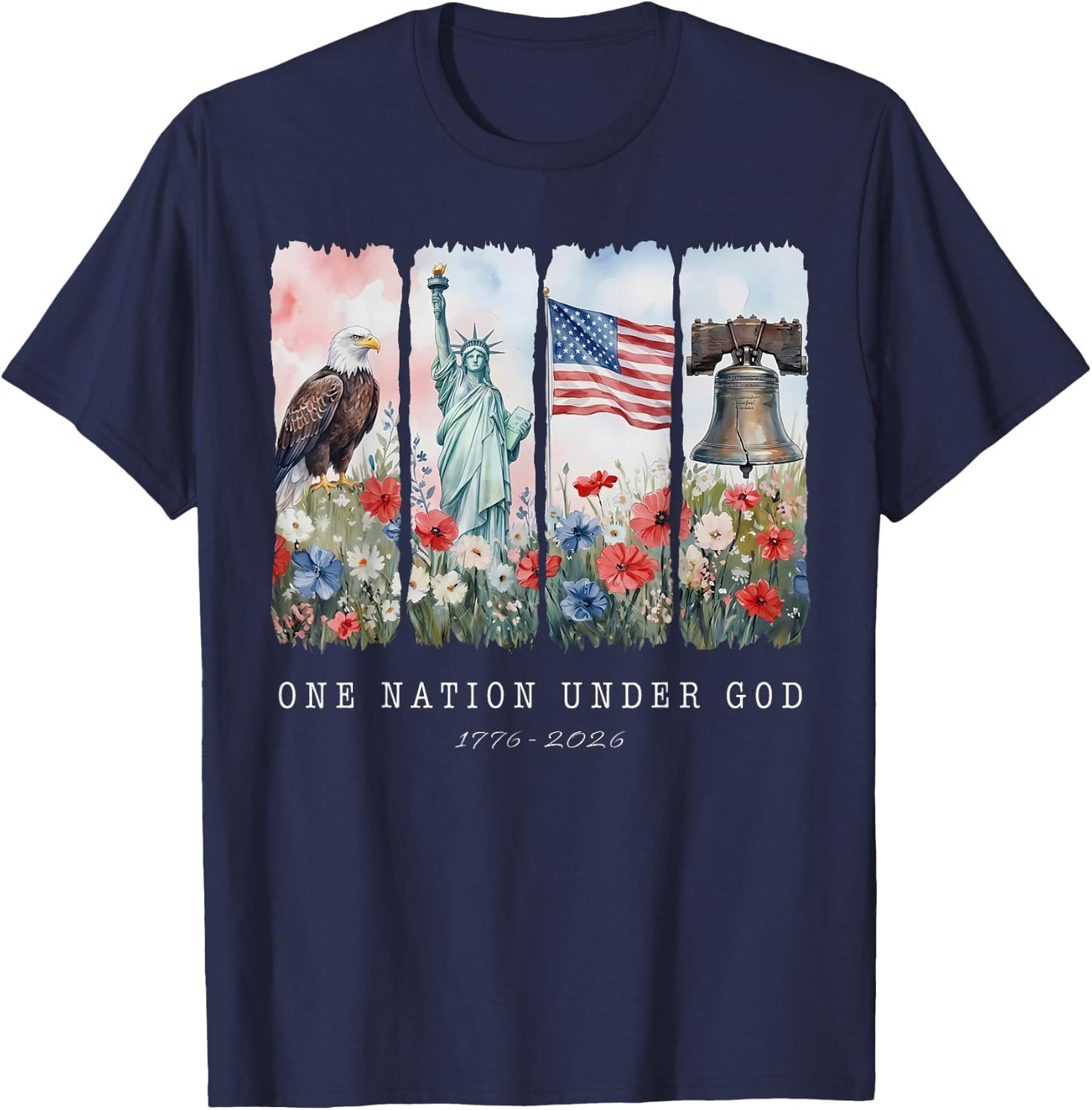 One Nation Under God Christian Wildflower 250th Women Girls T-Shirt - T-Shirt | Navy