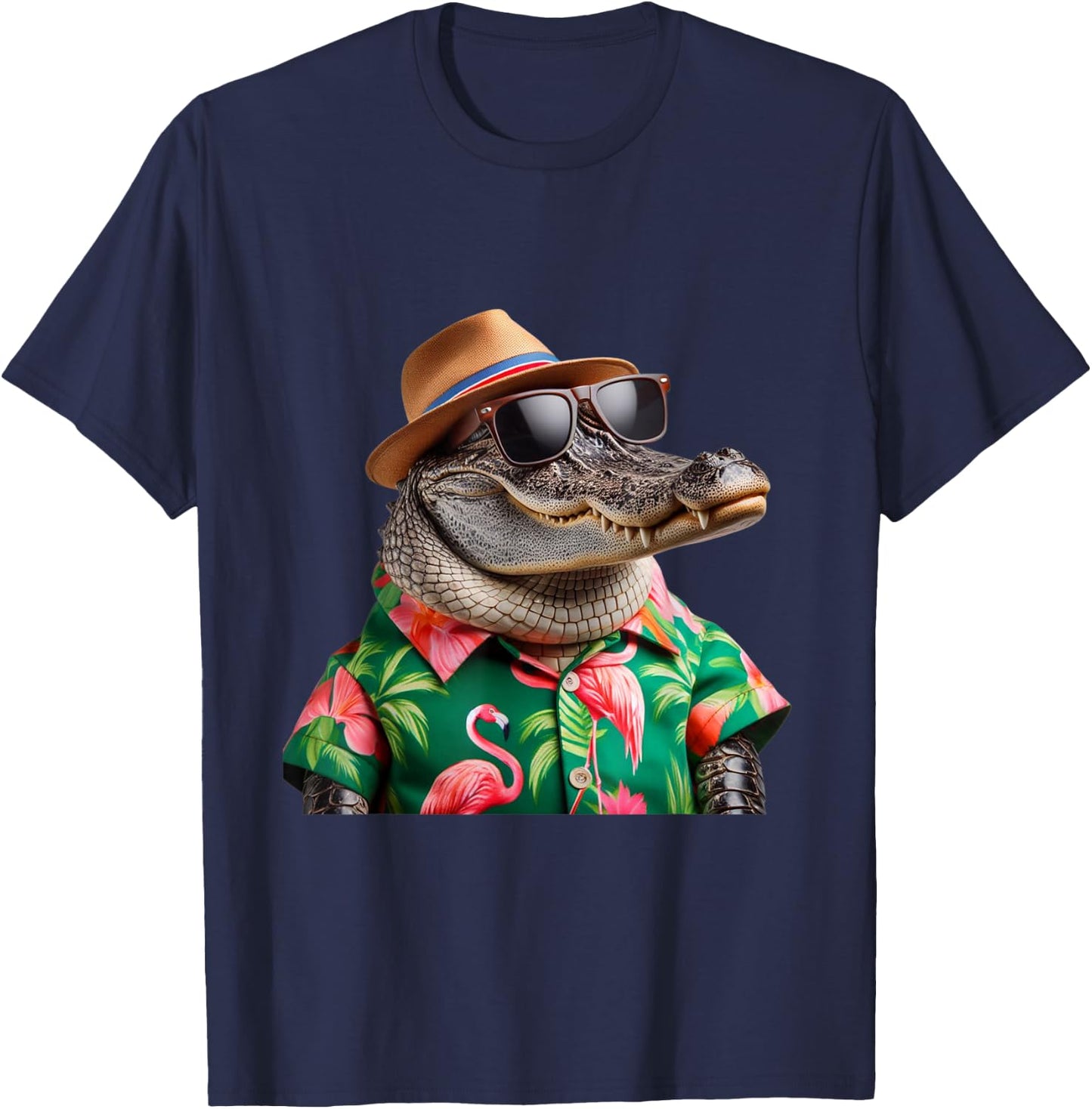 Florida Alligator Hawaiian Shirt Funny Vacation Gator Art T-Shirt - T-Shirt | Navy