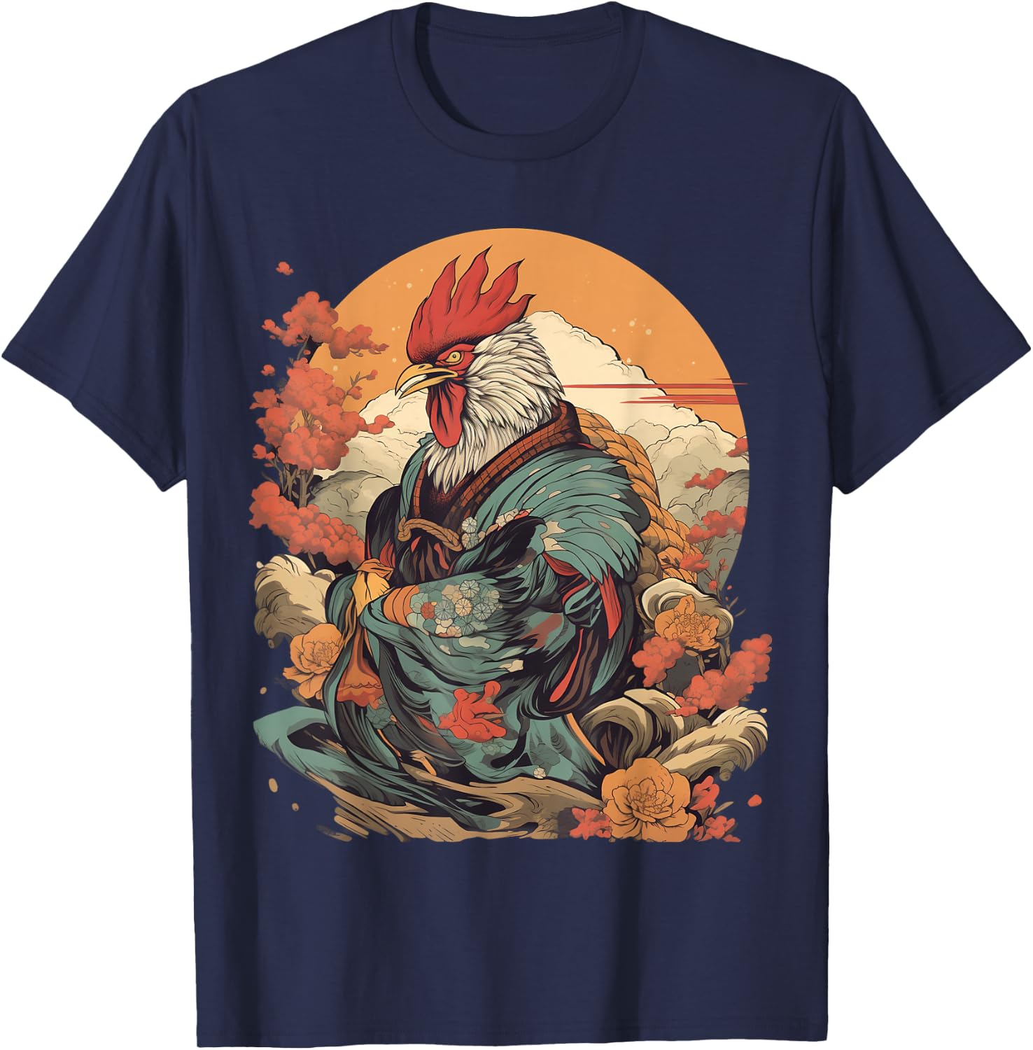Vintage Japanese Art Samurai Rooster T-Shirt - T-Shirt | Navy