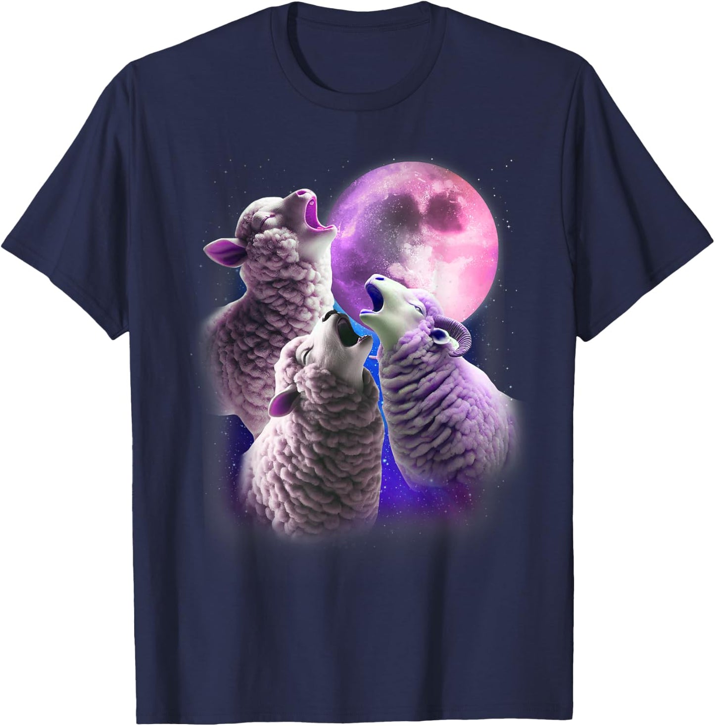 3 Sheeps Howling At The Moon Funny Sheep Animal Lover Farmer T-Shirt - T-Shirt | Navy