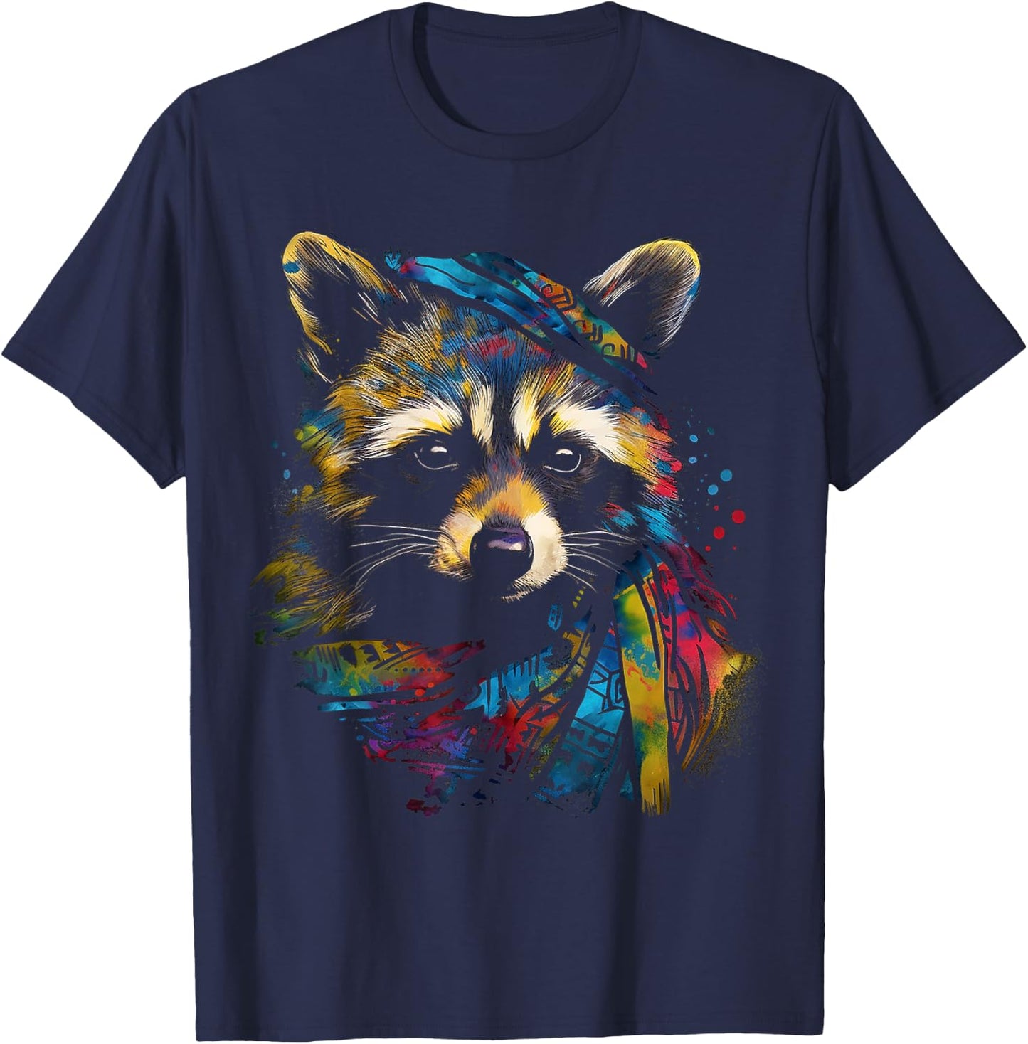 Waschbär Niedliche Kunst Bunte Tierzeichnung Grafik Waschbär T-Shirt - T-Shirt | Navy