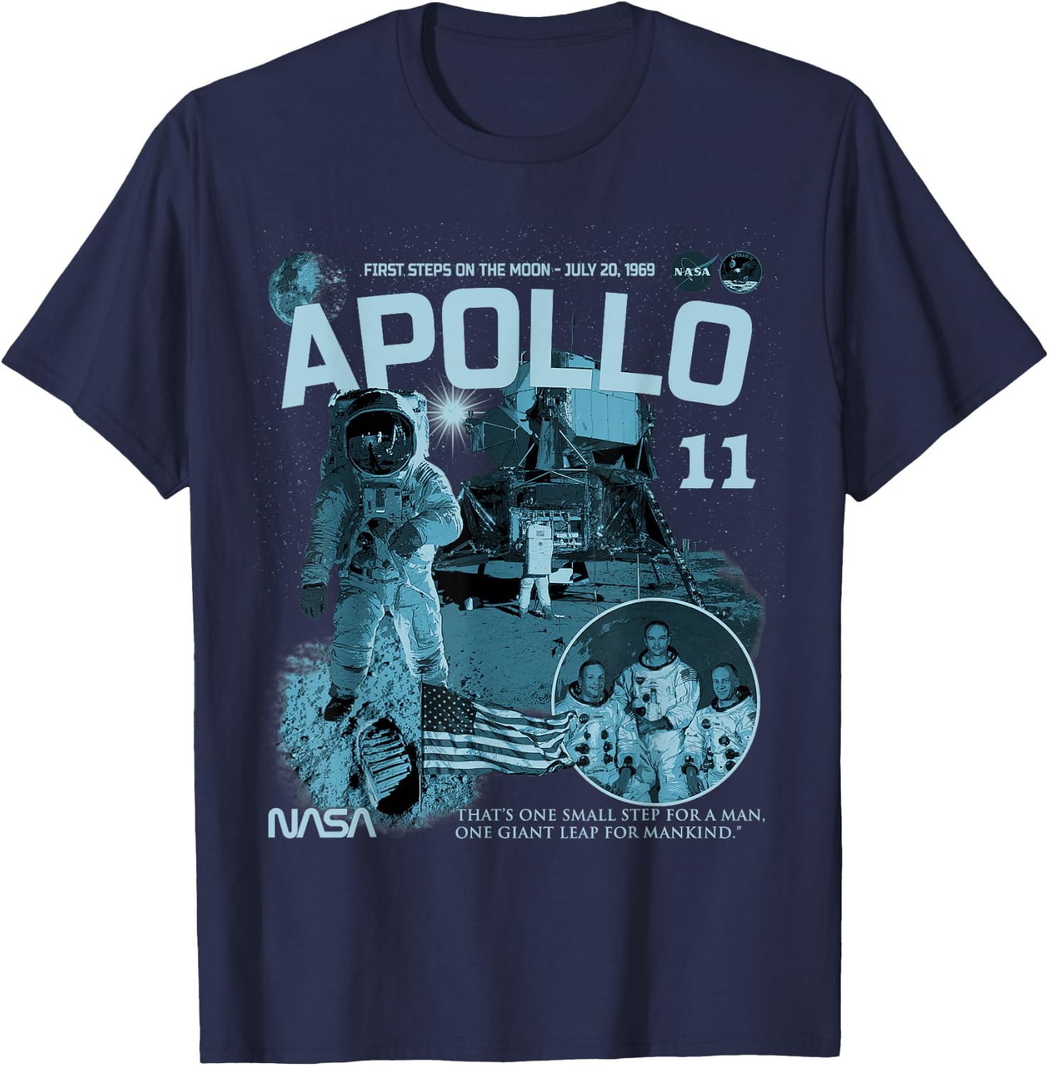 NASA Apollo 11 Mission July 20, 1969 T-Shirt - T-Shirt | Navy