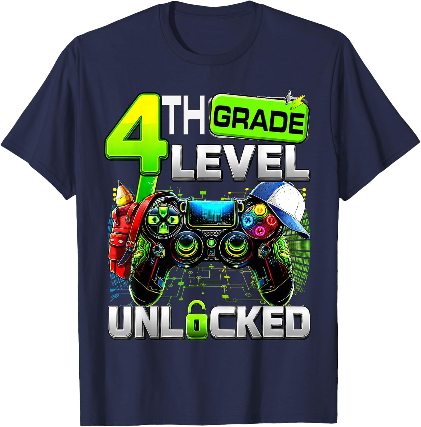 Controller 4th Grade Fourth Level Unlocked First Day Boys T-Shirt - T-Shirt | Navy