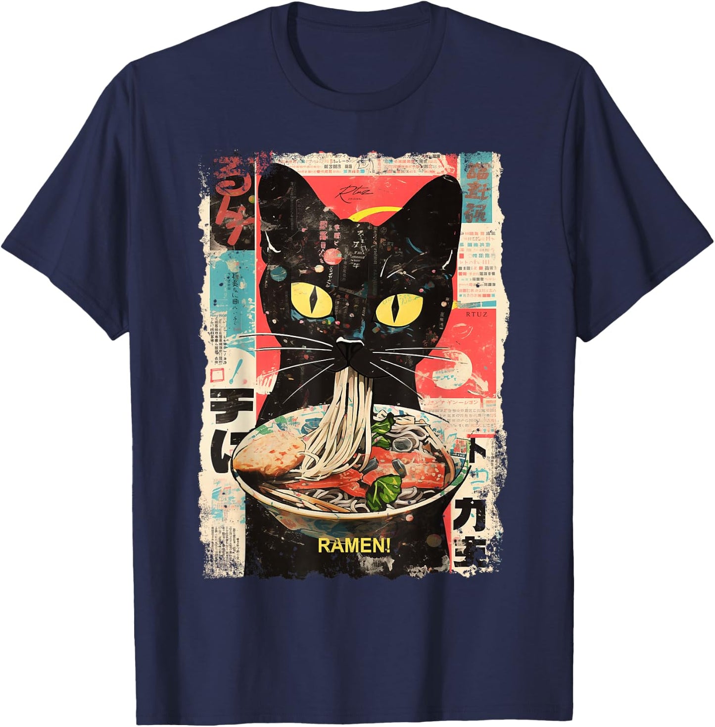 Ramen Nudeln Katze Japan Y2K Kawaii Retro Katzen Manga Anime T-Shirt - T-Shirt | Navy