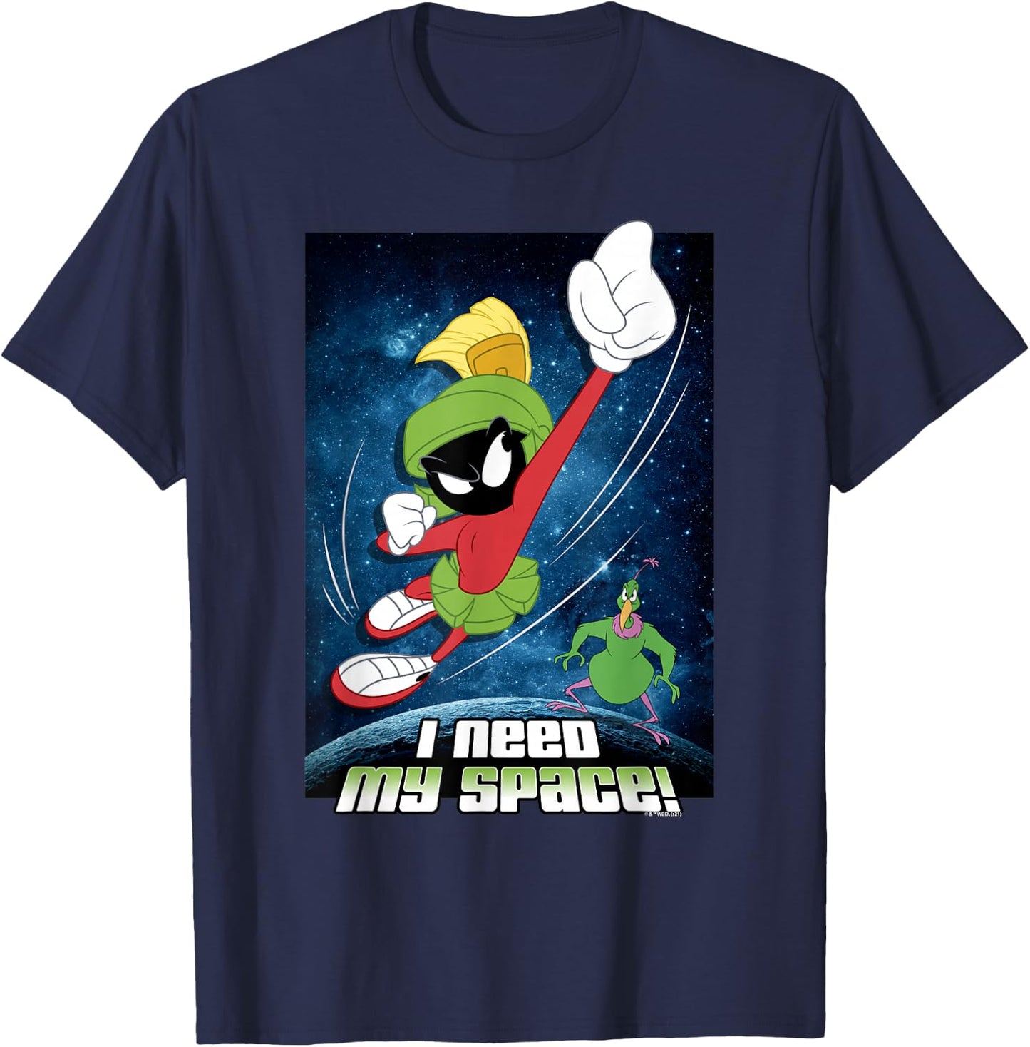 Looney Tunes Marvin & Instant Martian Need Space Poster T-Shirt - T-Shirt | Navy