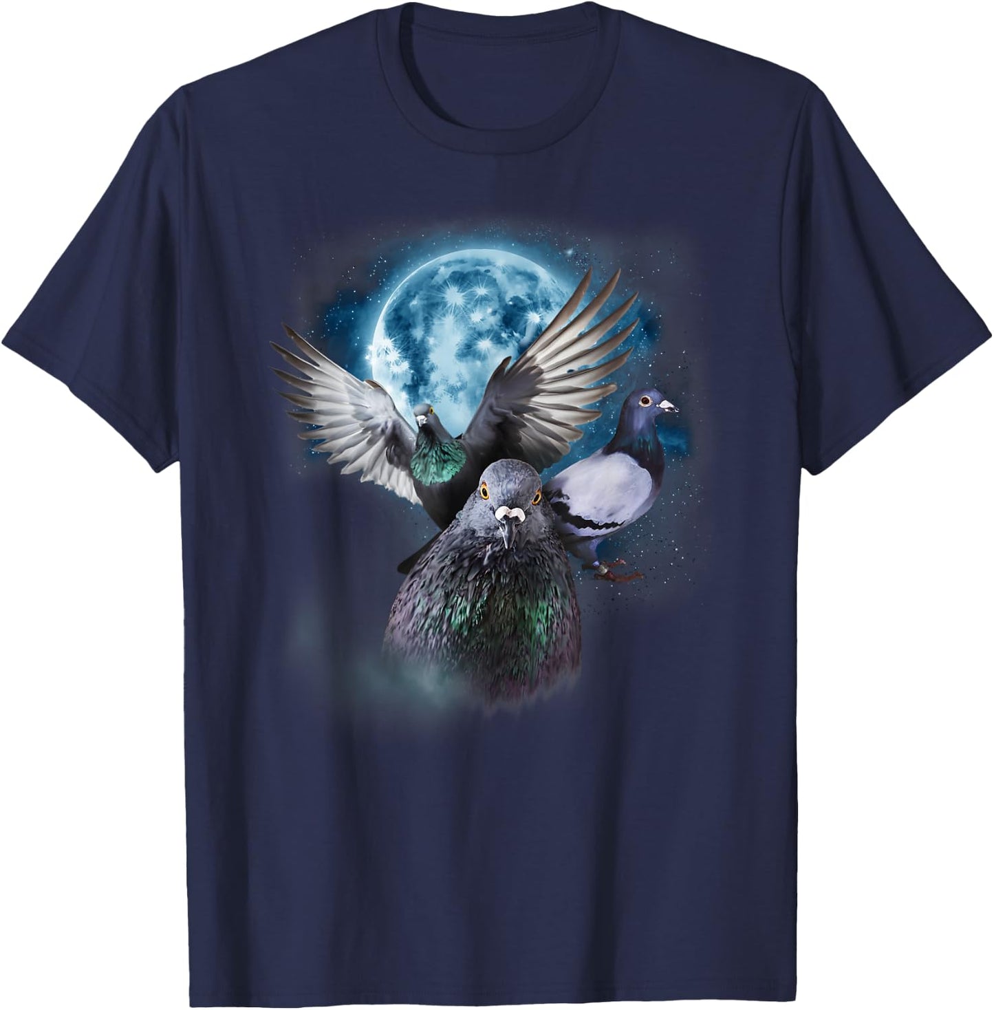 Funny Pigeon Shirt Funny Pigeons Howling on the Moon , black T-Shirt - T-Shirt | Navy